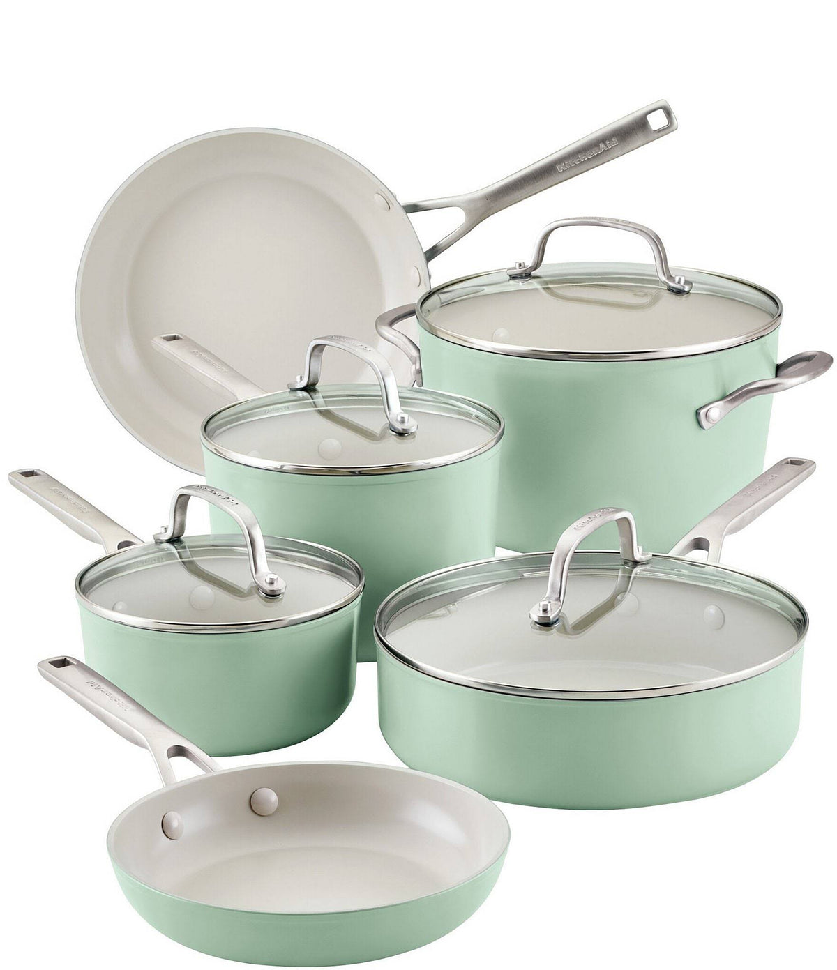 KitchenAid 10-Piece Hard Anodized Ceramic Nonstick Cookware Set, Pistachio - Product image 1