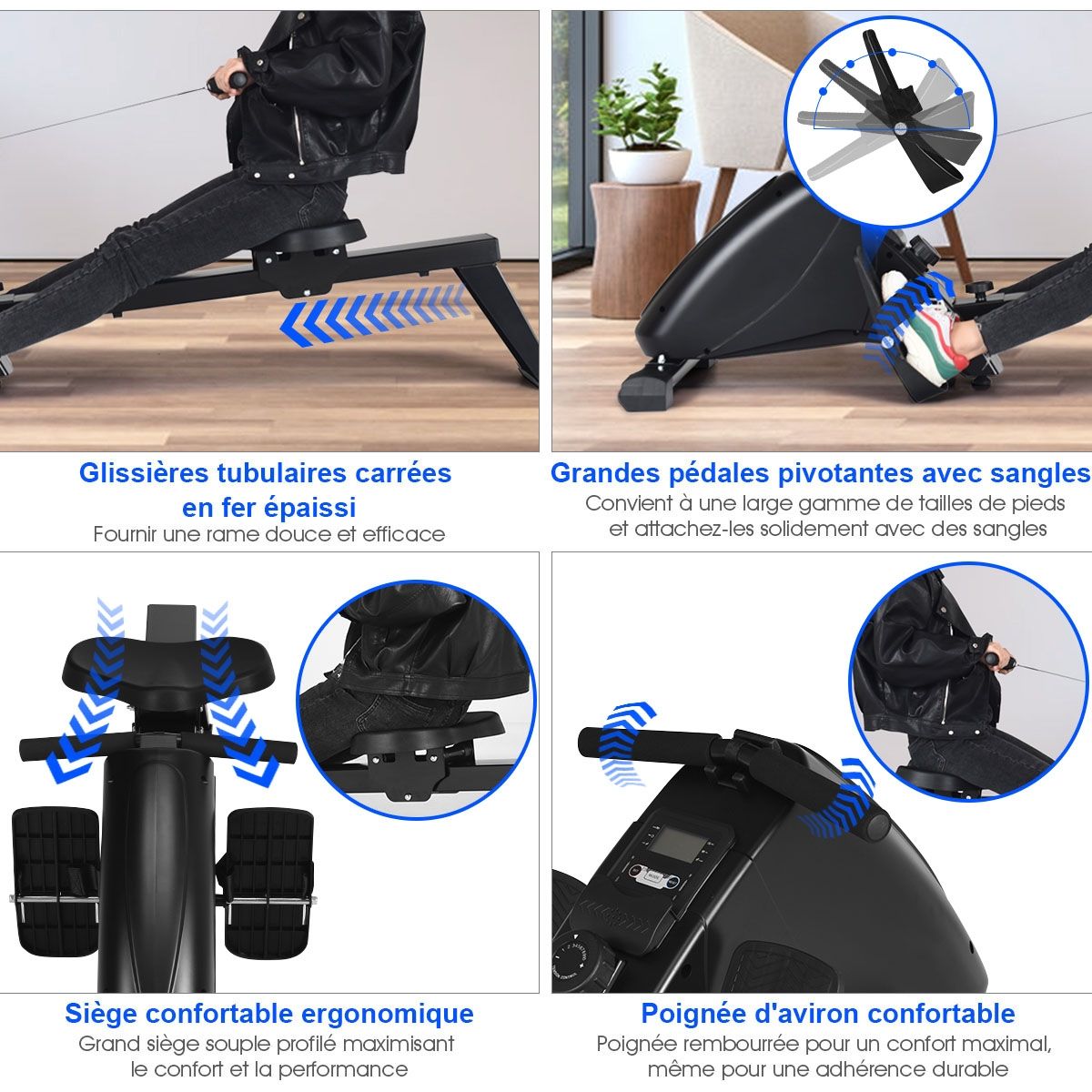 Foldable Rowing Machine with Resistance 10 Levels LCD Screen Capacity 120kg Arm Strength Training Cardio-Training Black -