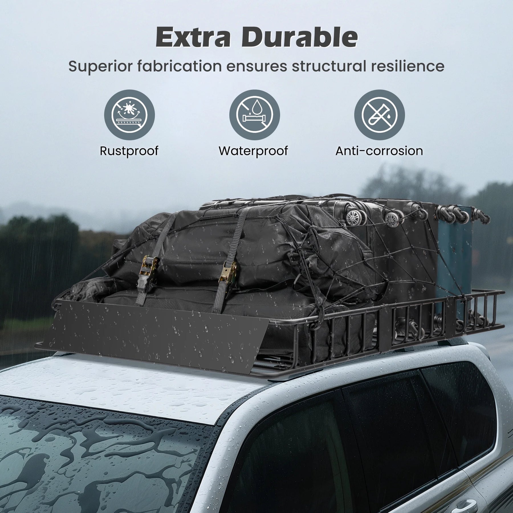 Naipo Roof Rack Cargo Basket, 500 lb, 64"x39"x6"extendable Roof Luggage Holder Rack with 4 U - Product image 2