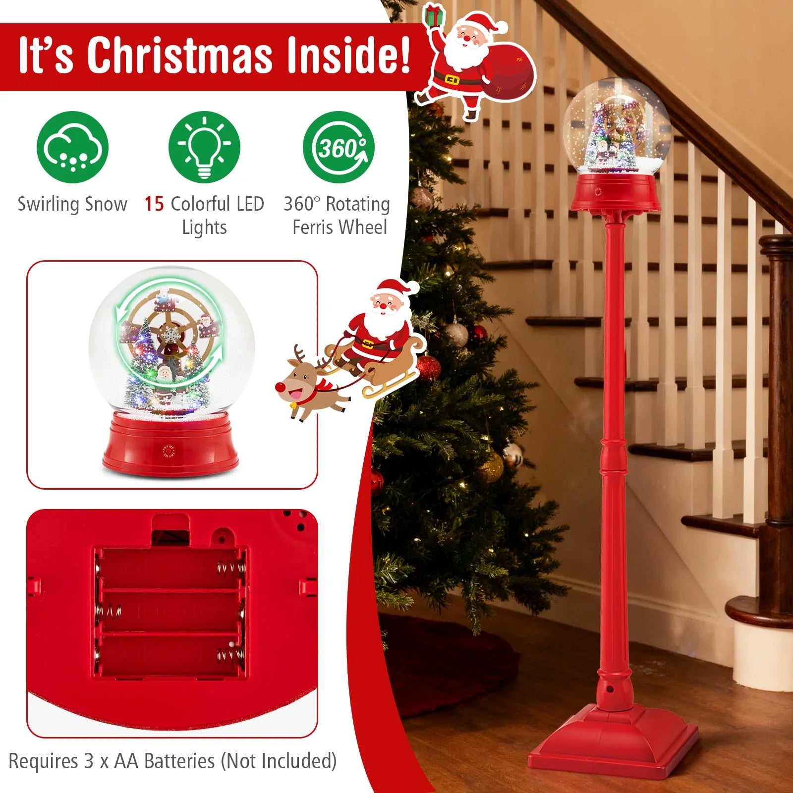 Tangkula 5.3 Ft 2-in-1 Musical Christmas Street Lamp with Falling Snow - Product image 5