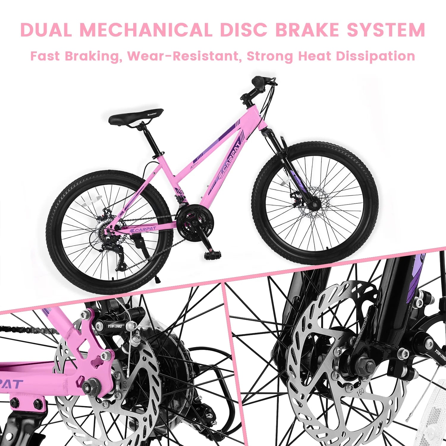 Ecarpat 26 in Mountain Bike Adults Womens Mountain Bicycles with Dual Disc Brakes Shimano 21 - Product image 3