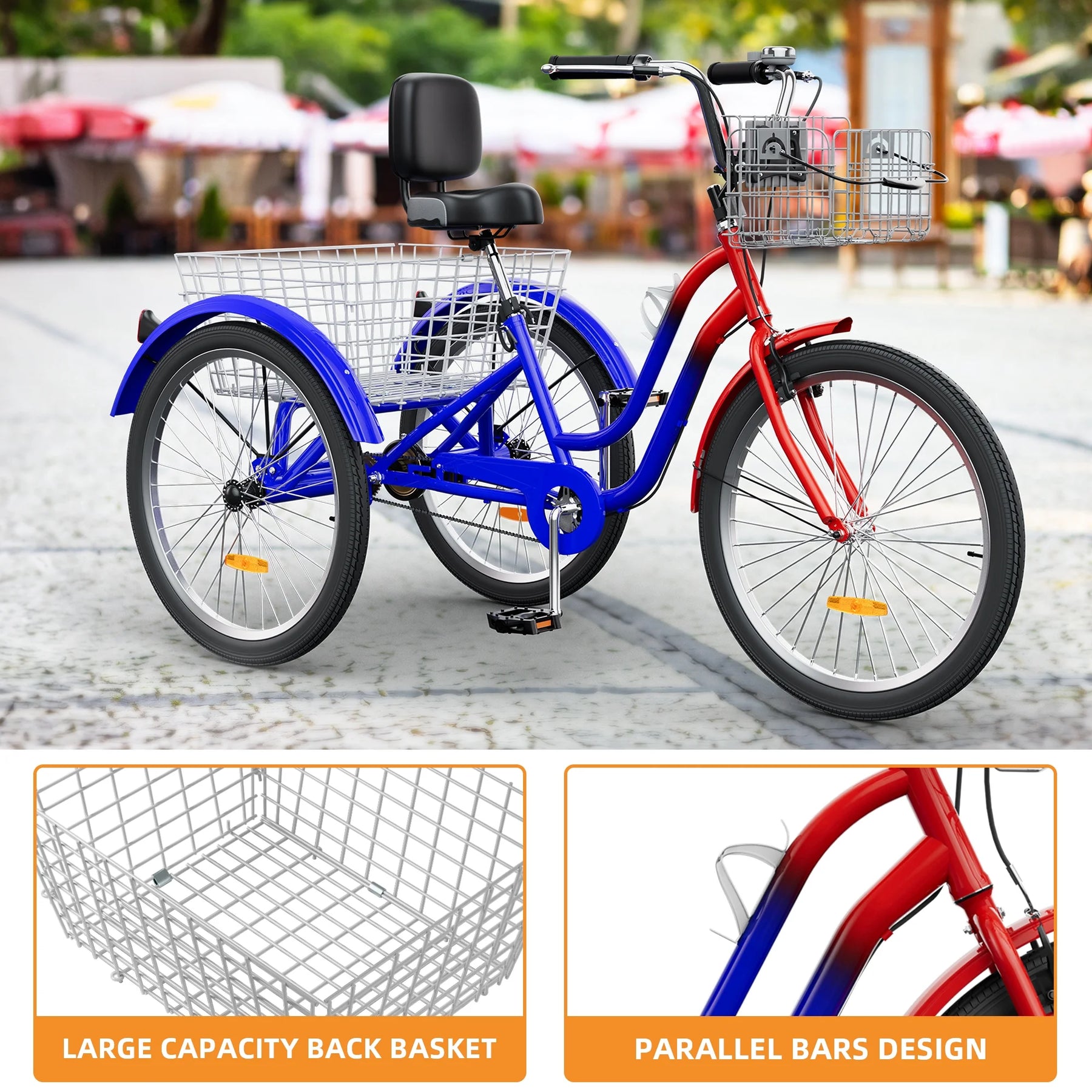 Dextrus 24 in 3 - Wheel Bike, Single Speed Adult Trike, Low Step - Through Cruiser with Front & Rear - Product image 23