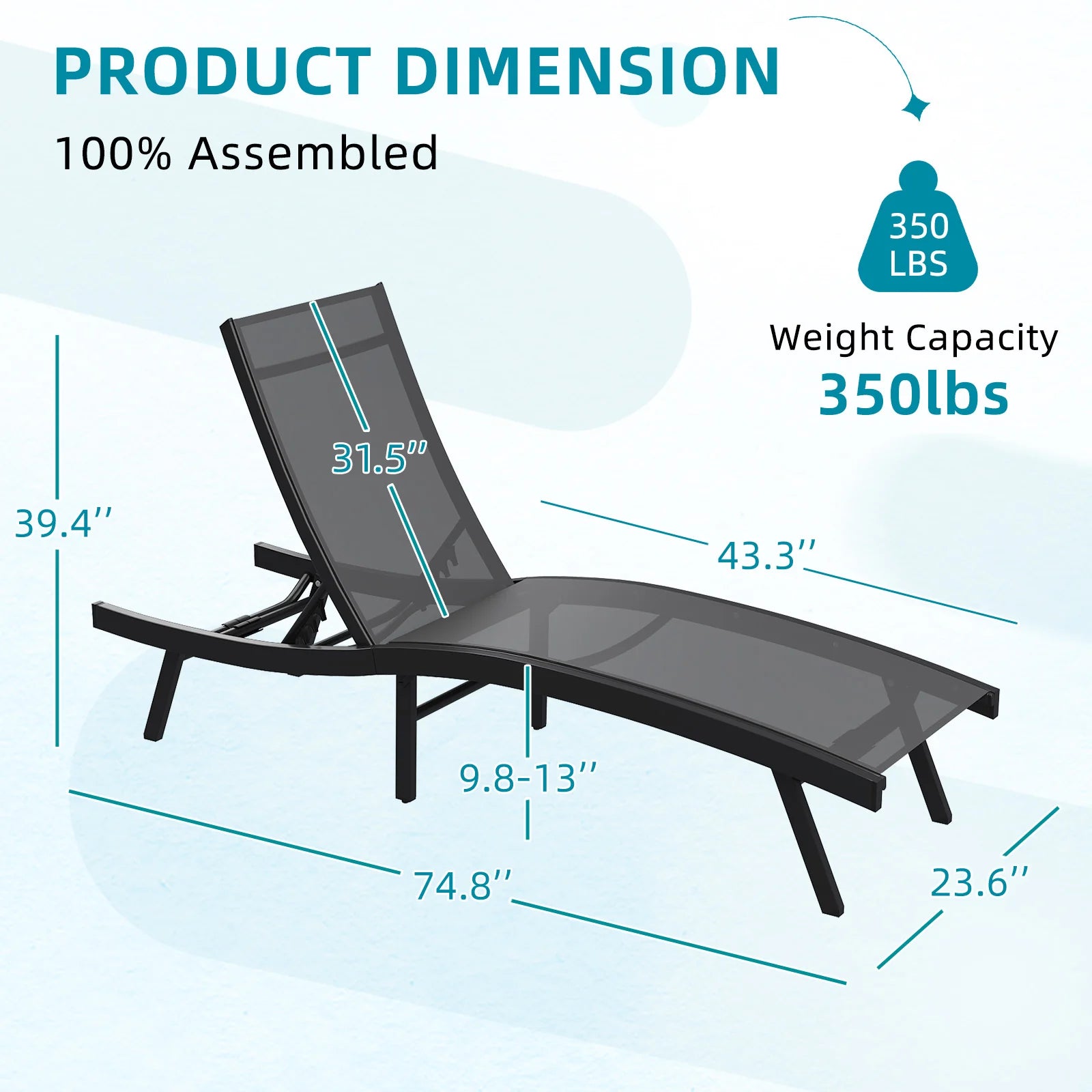 AECOJOY Outdoor Chaise Lounge, All Weather Pool Lounge Chairs Ergonomic Design (Dark Grey, 2 PCs) - Product image 3