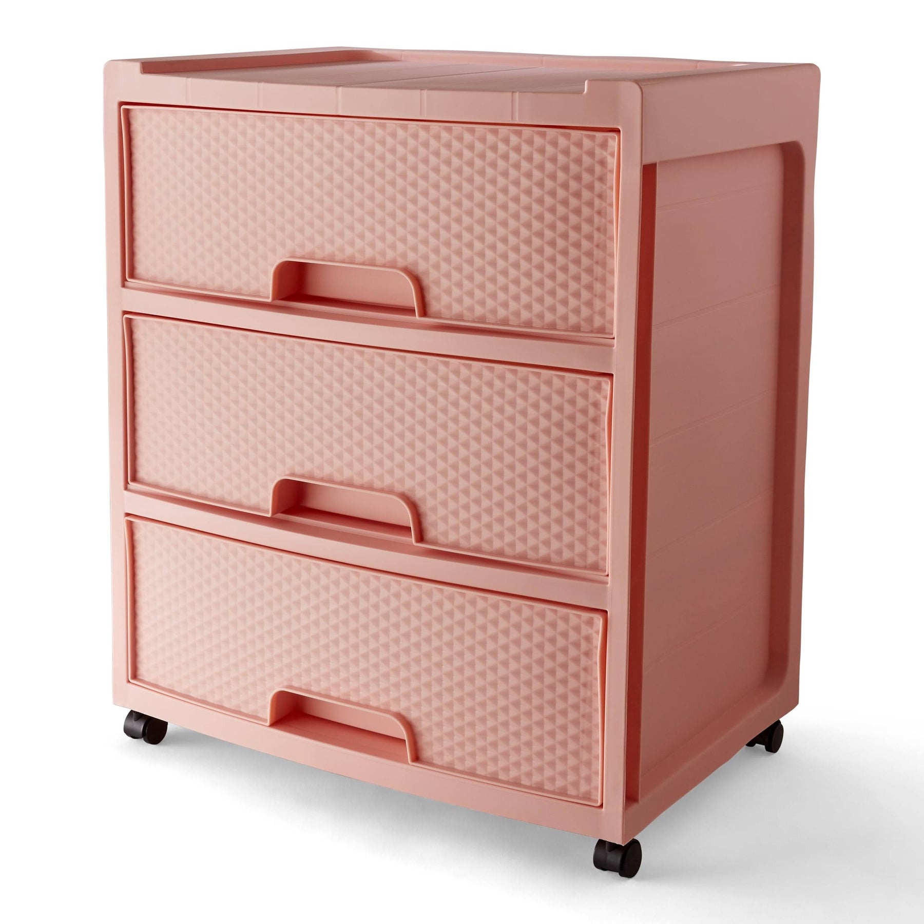 Mainstays 3 Drawer Wide Diamond Pearl Blush Plastic Storage Cart with Wheels - Product image 1