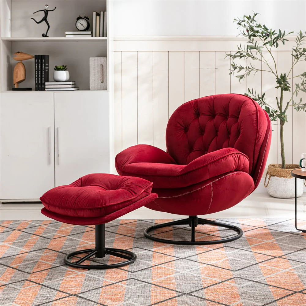 Velvet Swivel Accent Chair with Ottoman Set, Modern Lounge Chair with Footrest and Metal Base Comfy - Product image 16