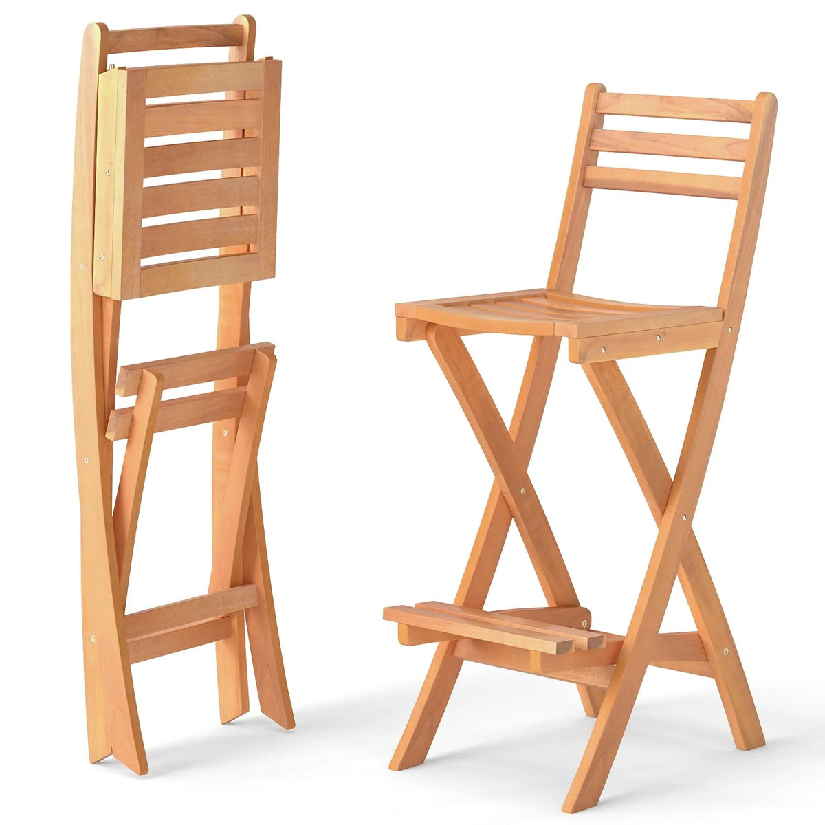 Tangkula Outdoor Portable High Top Acacia Wood Bar Height Chair with Backrest & Footrest - Product image 1