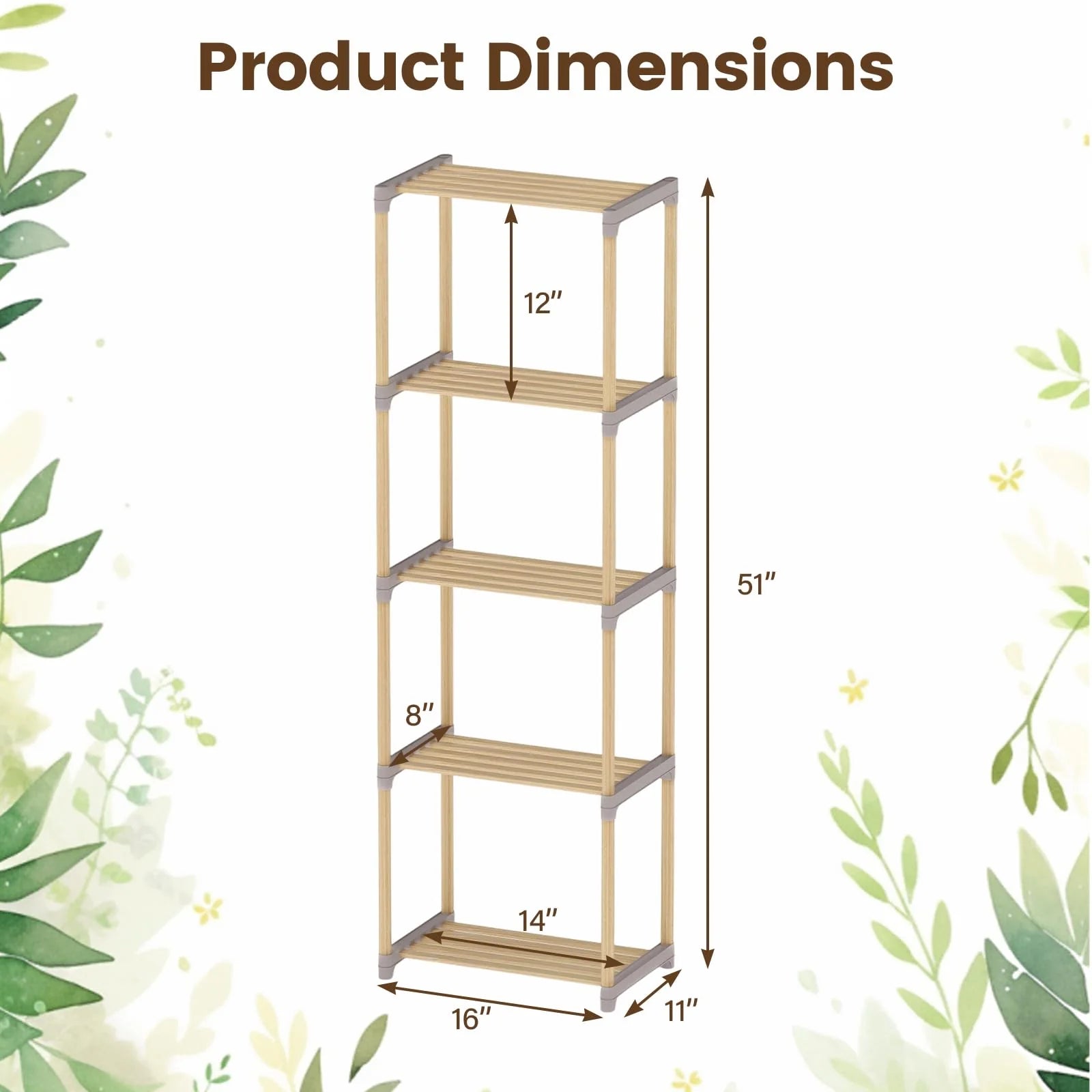 Tangkula 4/5-Tier Solid Wood Bookshelf for Home Office
