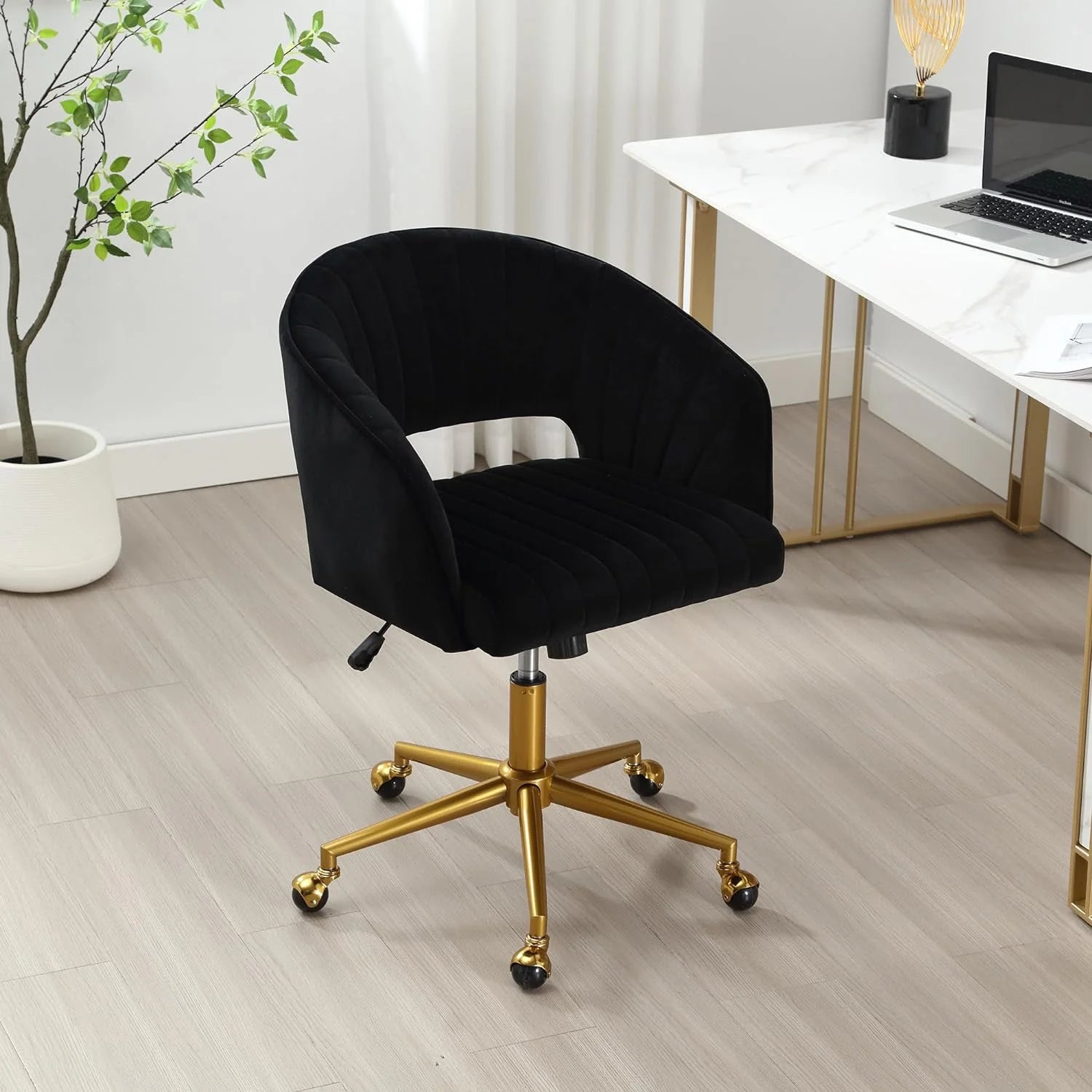 Home Office Swivel Desk Chair, Modern Velvet Vanity Chair, Height Adjustable Armchair with Gold Base - Product image 30
