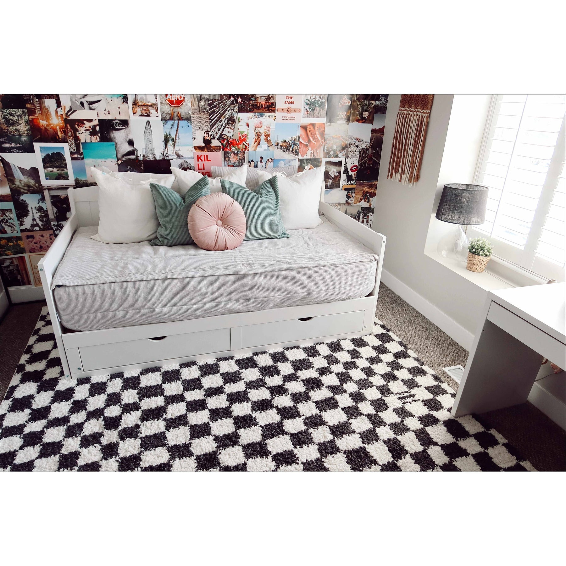 Hauteloom Kieu Checkered Shag Bedroom Living Room Area Rug - High Pile - Shaggy Plush Modern Soft Carpet - Product image 1
