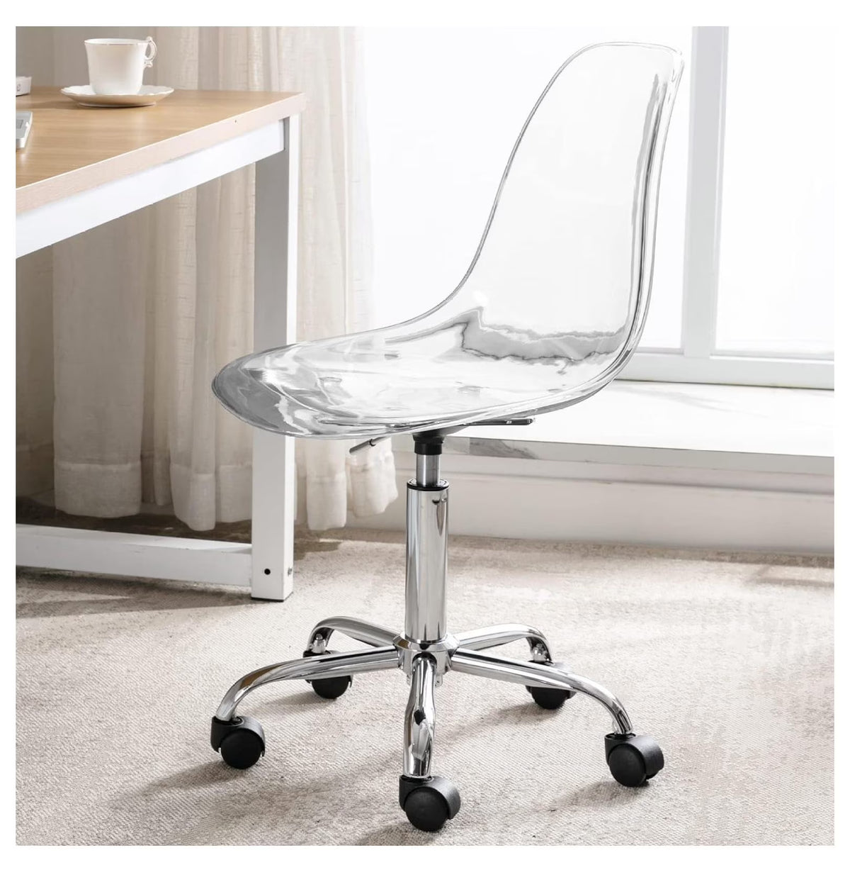 Echoworld Clear Rolling Chair, Armless Desk Chair with Golden Feet Swivel Molded Plastic Shell Adjustable - Product image 3