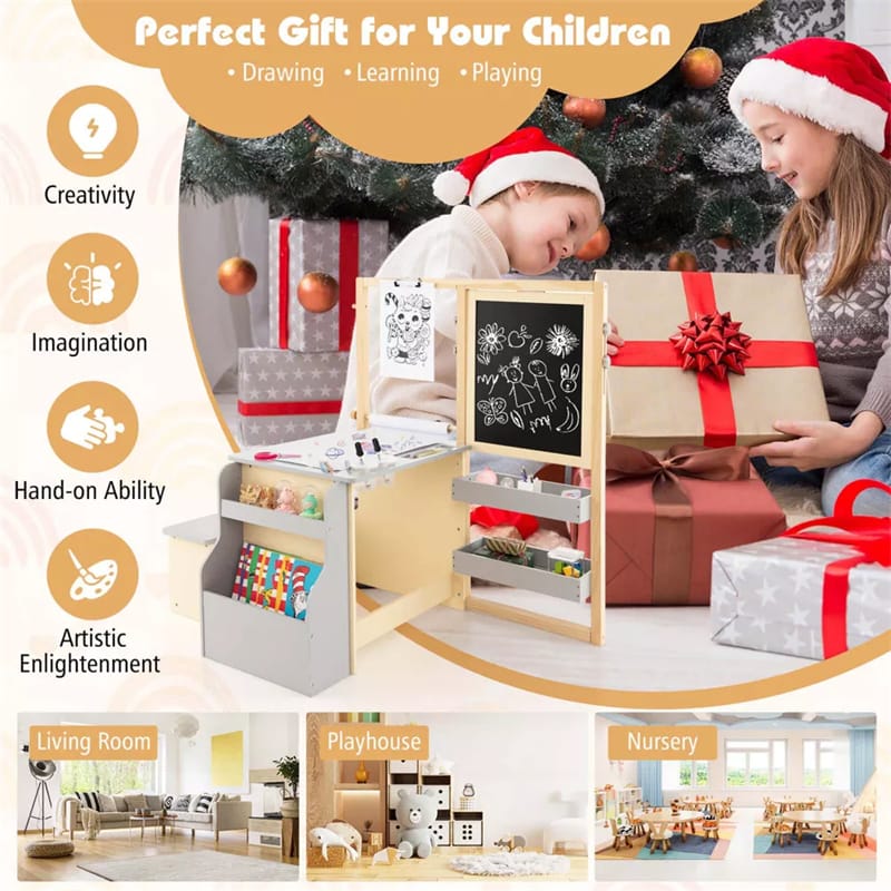 Kids Wooden Art Center Easel with Adjustable Double-Sided Blackboard & Whiteboard, Paper Roll - Product image 20