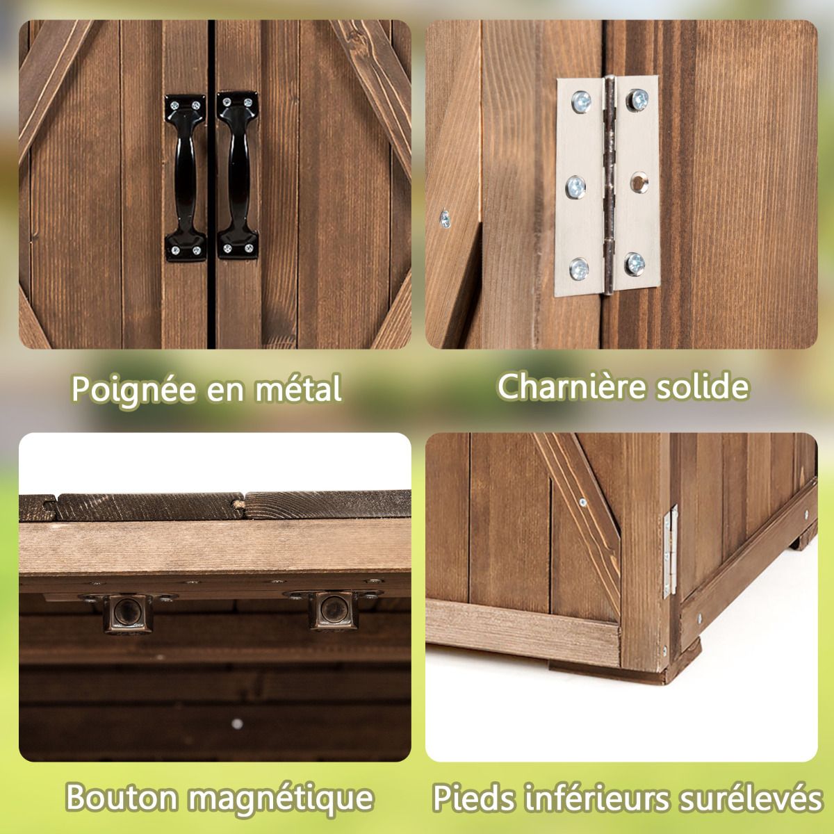 Outdoor Wooden Garden Cabinet 77.5 x 56 x 72 cm Tool Shed with Double Doors Brown -