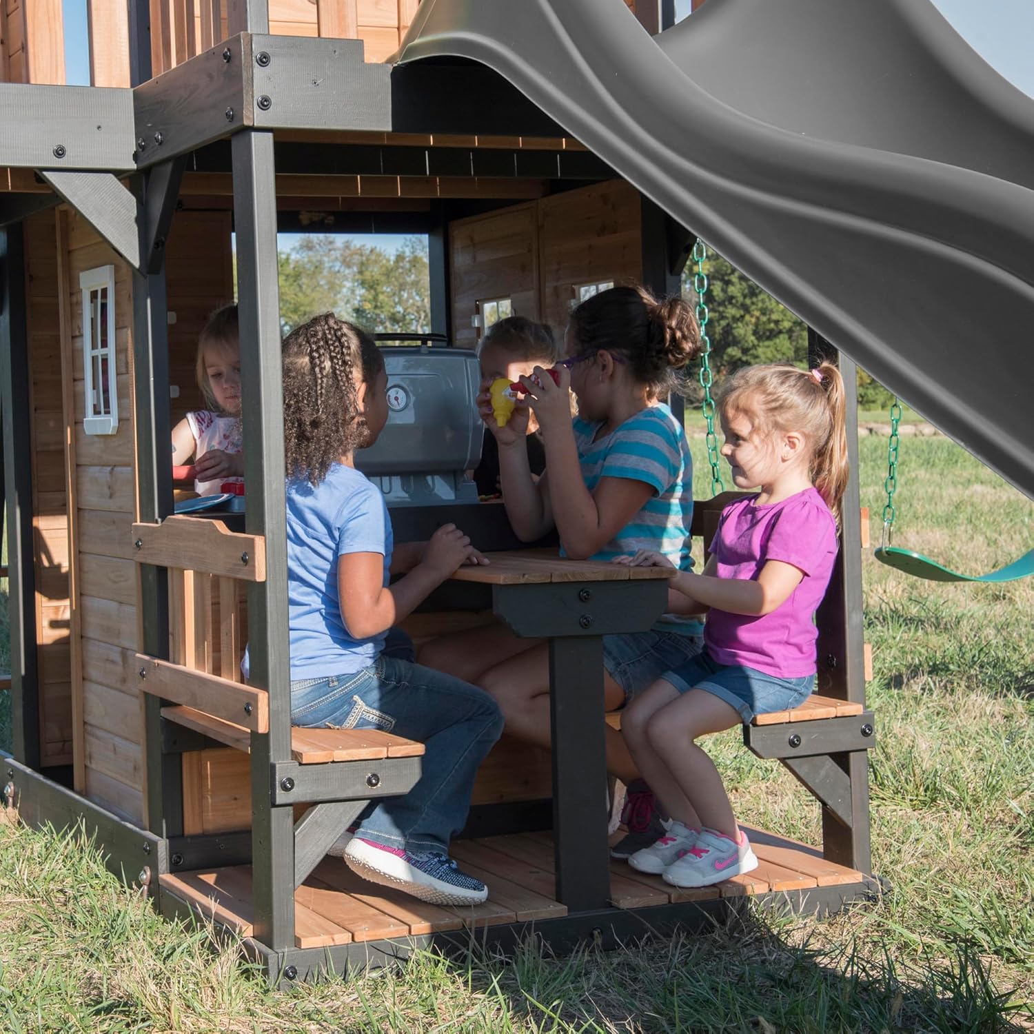 Backyard Discovery Canyon Creek Cedar Wood Swing Set with Wave Slide, Clubhouse, Play Kitchen - Product image 22