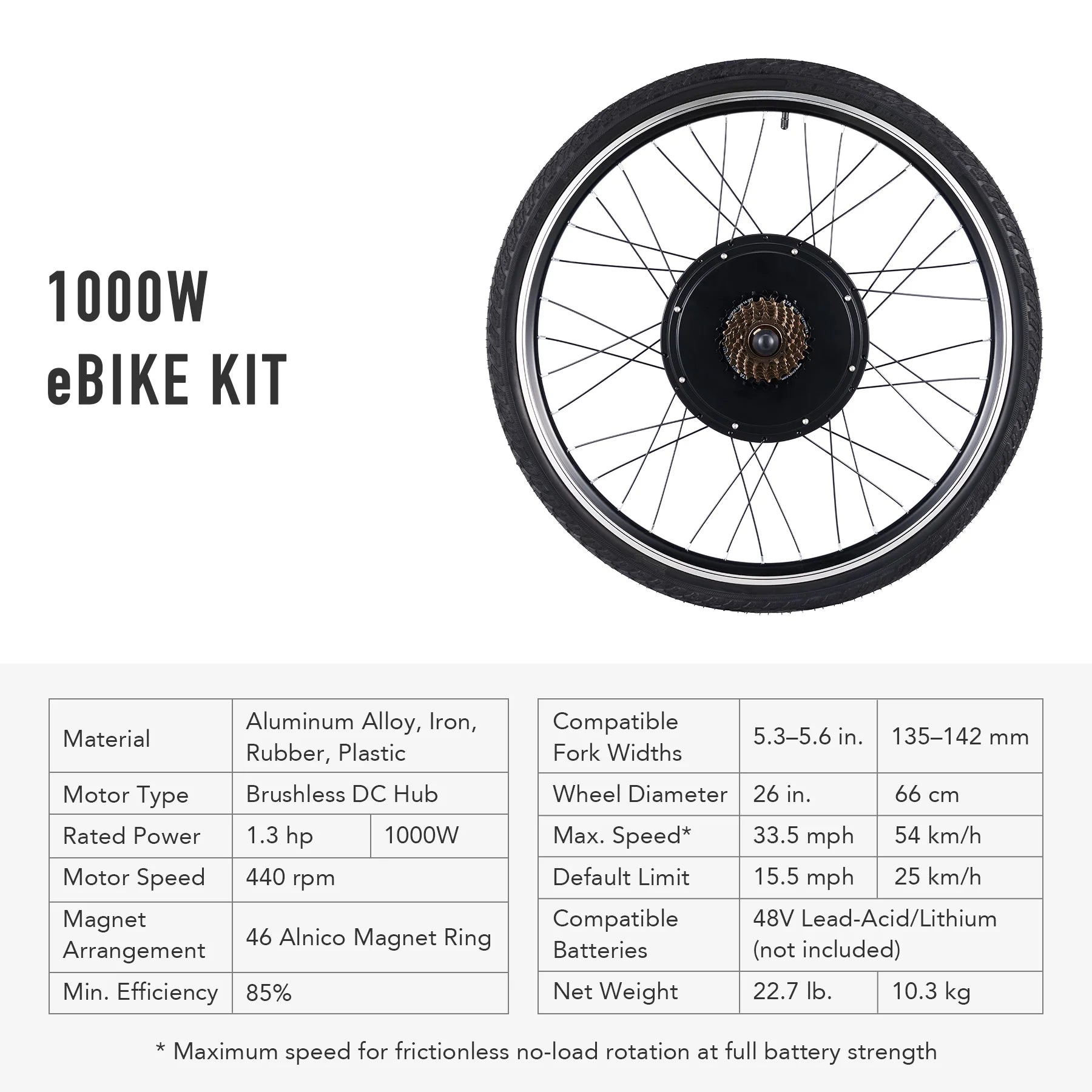 Viribus Electric Bike Conversion Kit 26" Rear Wheel 1000W Hub Motor LCD Ebike DIY Set - Product image 16