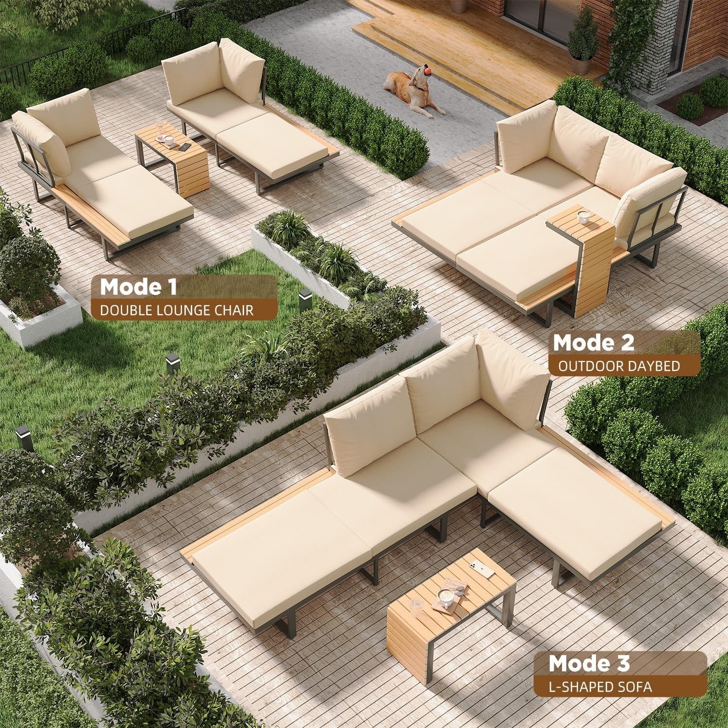 AECOJOY 4 Piece Metal Patio Furniture Set with Waterproof Cover, Convertible Outdoor Daybed with Coffee - Product image 14