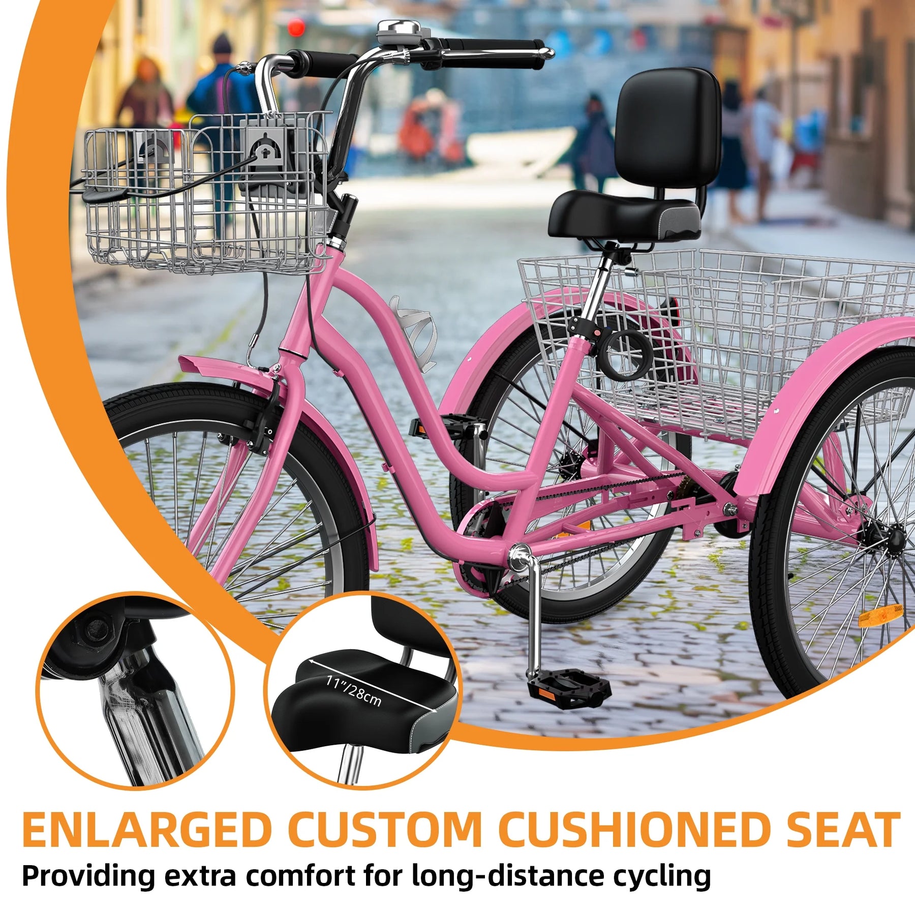 Dextrus 24 in 3 - Wheel Bike, Single Speed Adult Trike, Low Step - Through Cruiser with Front & Rear - Product image 42