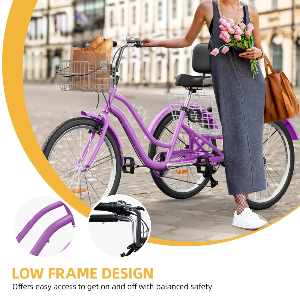 Dextrus 24 in 3 - Wheel Bike, Single Speed Adult Trike, Low Step - Through Cruiser with Front & Rear - Product image 6