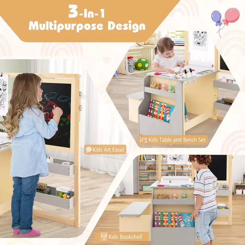 Kids Wooden Art Center Easel with Adjustable Double-Sided Blackboard & Whiteboard, Paper Roll - Product image 18