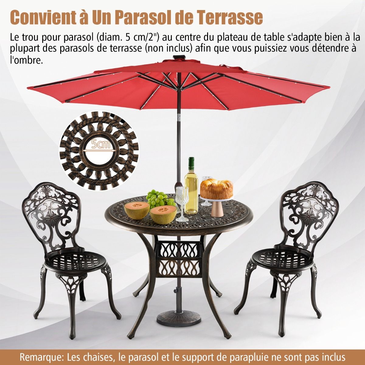 Round Garden Table in Cast Aluminum 90x90x74CM with Hole for 5CM Parasol Outdoor Table with Adjustable Non-Slip Foot -
