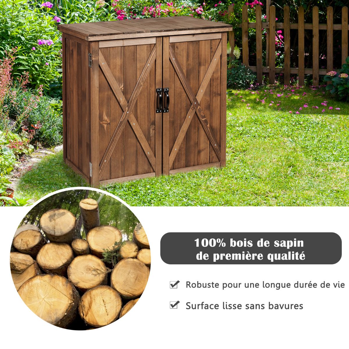 Outdoor Wooden Garden Cabinet 77.5 x 56 x 72 cm Tool Shed with Double Doors Brown -