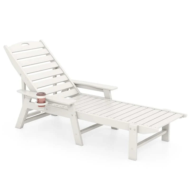 Outdoor Chaise Lounge Chair with 4-Position Backrest & Cup Holder, Weatherproof HDPE Reclining Patio Chair - Product image 1