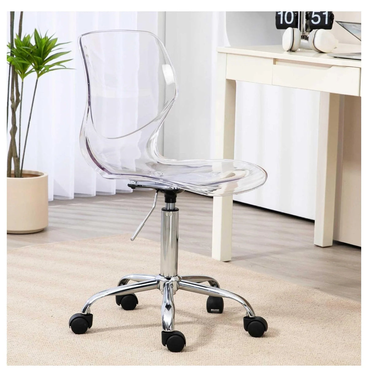 Echoworld Clear Rolling Chair, Armless Desk Chair with Golden Feet Swivel Molded Plastic Shell Adjustable - Product image 29