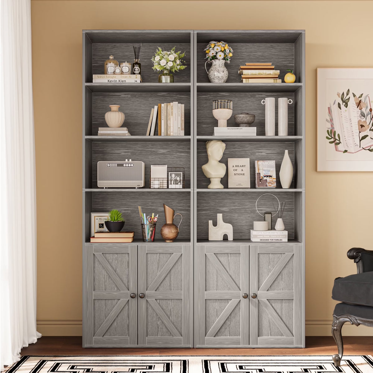 Furmax 1 Piece 4 - Shelf Farmhouse Bookcases 4 - Tier Bookshelf with Adjustable Shelves&Doors - Product image 3