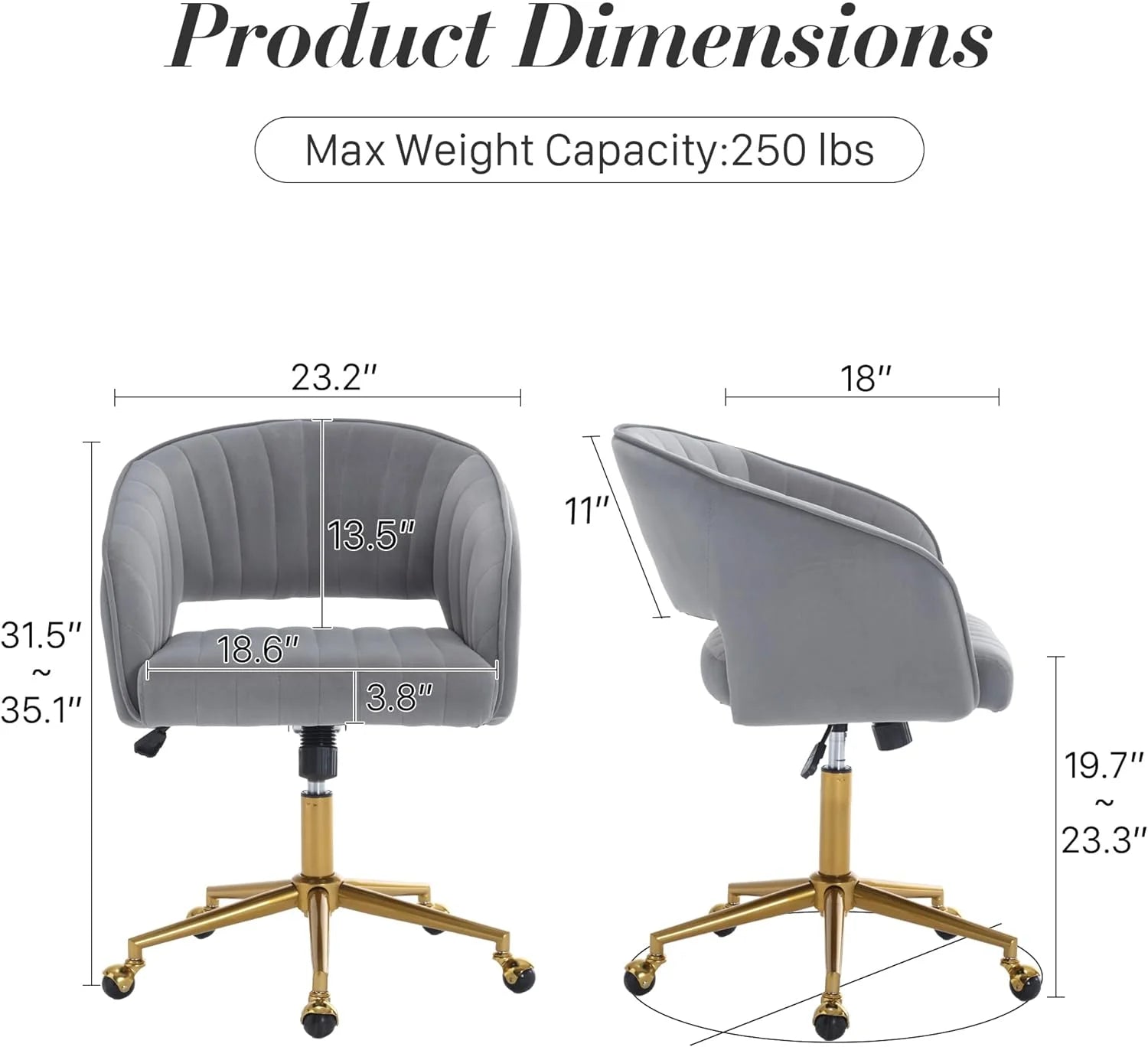 Home Office Swivel Desk Chair, Modern Velvet Vanity Chair, Height Adjustable Armchair with Gold Base - Product image 16