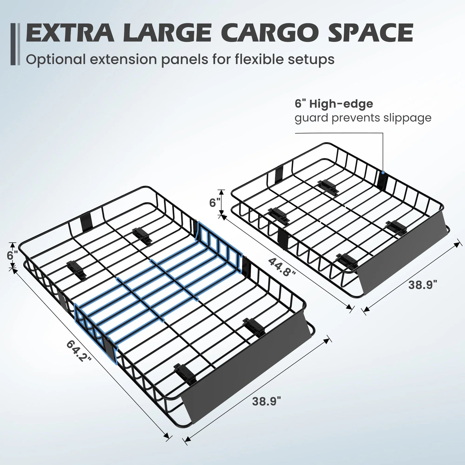 Naipo Roof Rack Cargo Basket, 500 lb, 64"x39"x6"extendable Roof Luggage Holder Rack with 4 U - Product image 6
