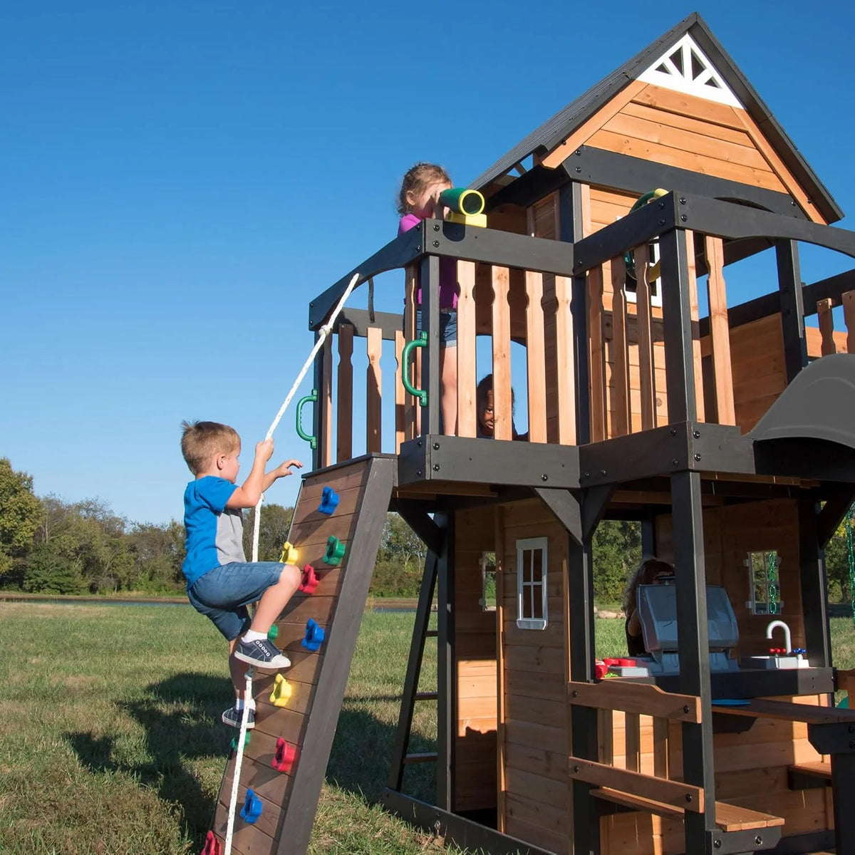 Backyard Discovery Canyon Creek Cedar Wood Swing Set with Wave Slide, Clubhouse, Play Kitchen - Product image 21