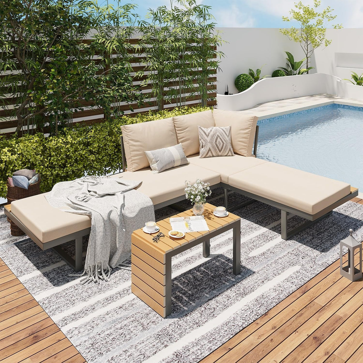 AECOJOY 4 Piece Metal Patio Furniture Set with Waterproof Cover, Convertible Outdoor Daybed with Coffee - Product image 12