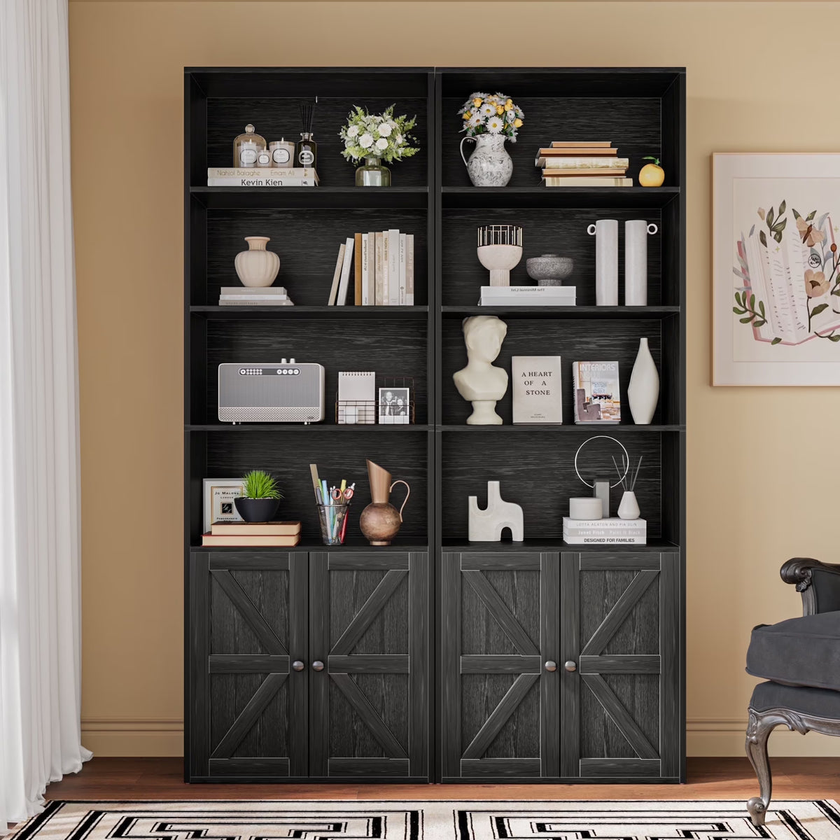 Furmax 1 Piece 4 - Shelf Farmhouse Bookcases 4 - Tier Bookshelf with Adjustable Shelves&Doors - Product image 5