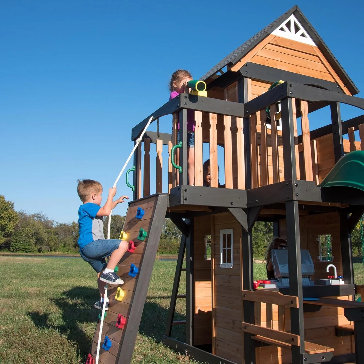 Backyard Discovery Canyon Creek Cedar Wood Swing Set with Wave Slide, Clubhouse, Play Kitchen, Picnic Area - Product image 6
