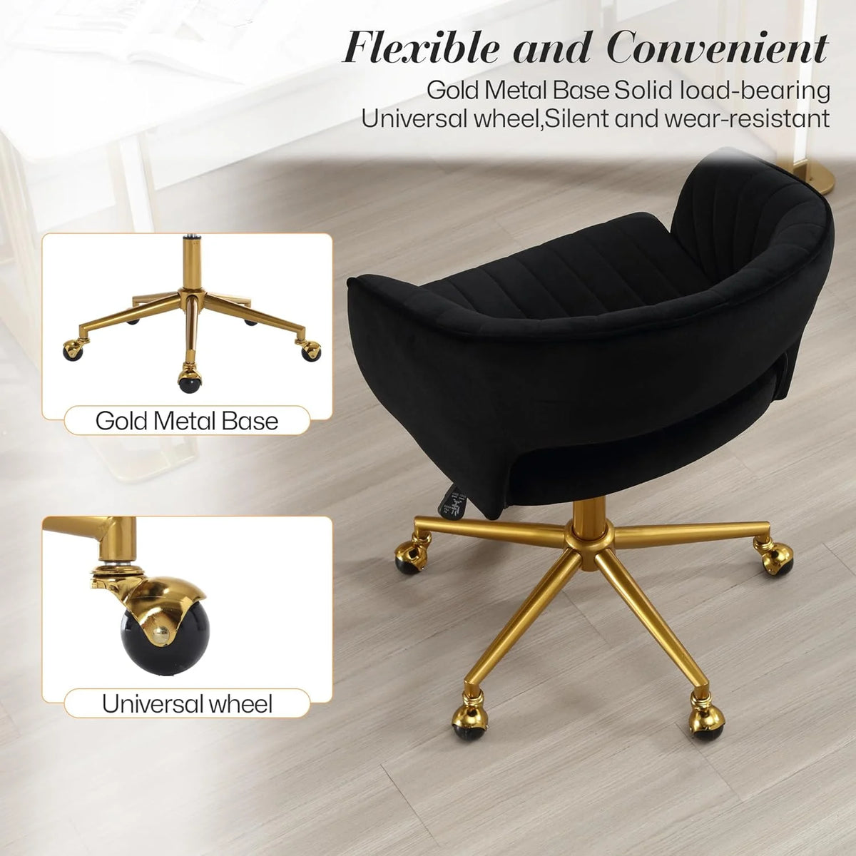 Home Office Swivel Desk Chair, Modern Velvet Vanity Chair, Height Adjustable Armchair with Gold Base - Product image 33