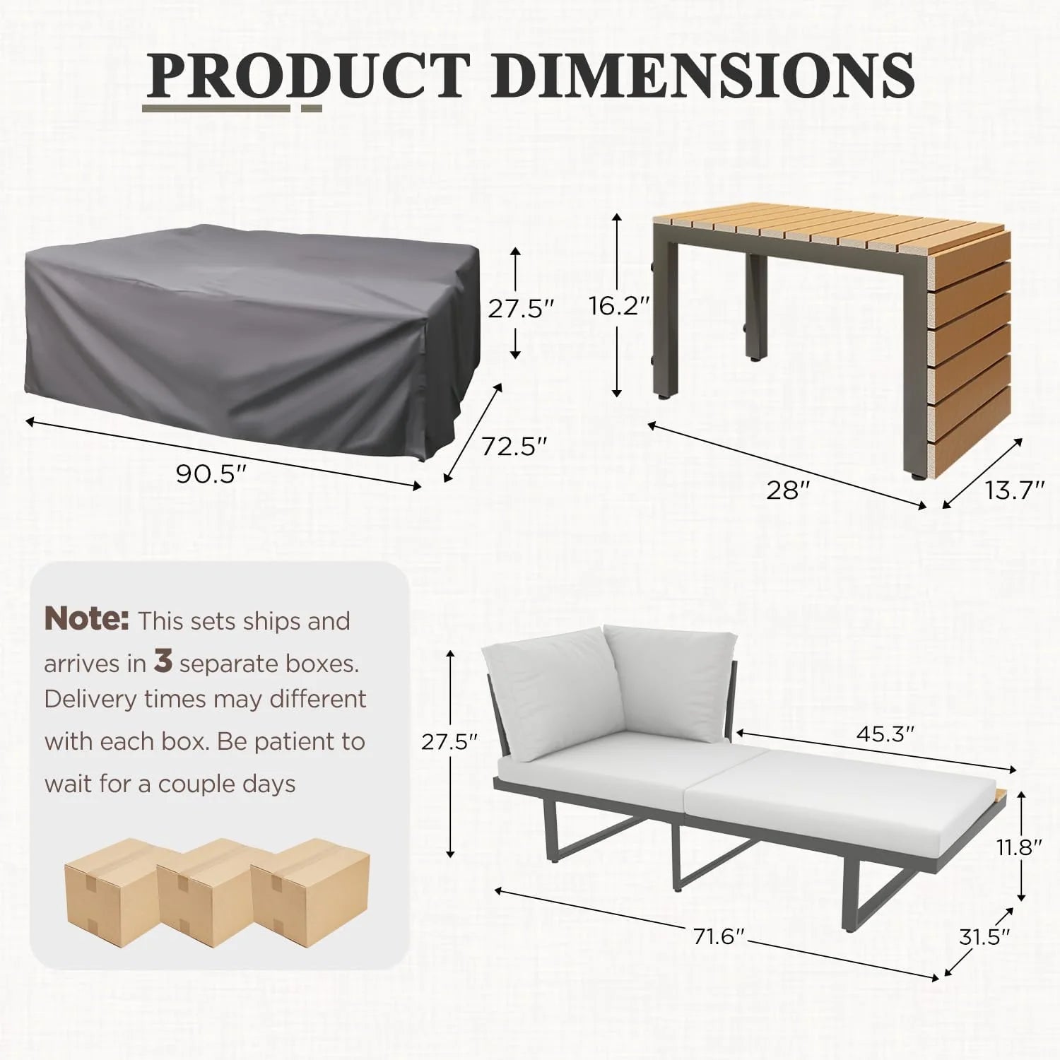 AECOJOY 4 Piece Metal Patio Furniture Set with Waterproof Cover, Convertible Outdoor Daybed with Coffee - Product image 3