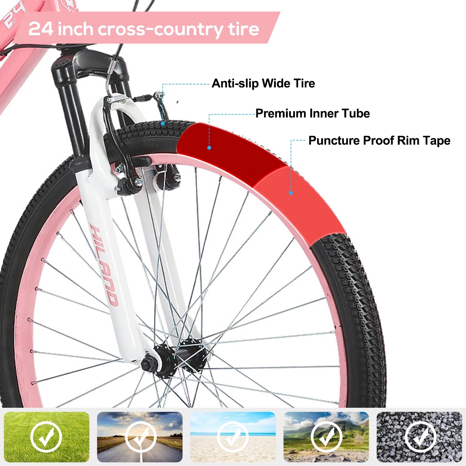 Hiland 24 in Mountain Bike, Front Suspension Fork Bicycles for Adults Multiple Colors - Product image 20