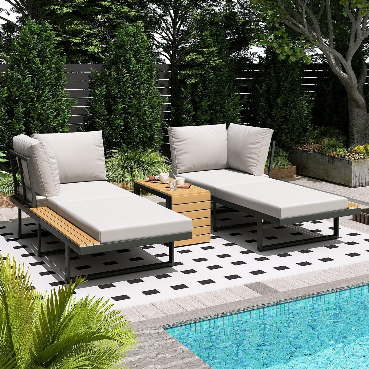 AECOJOY 4 Piece Metal Patio Furniture Set with Waterproof Cover, Convertible Outdoor Daybed with Coffee - Product image 8