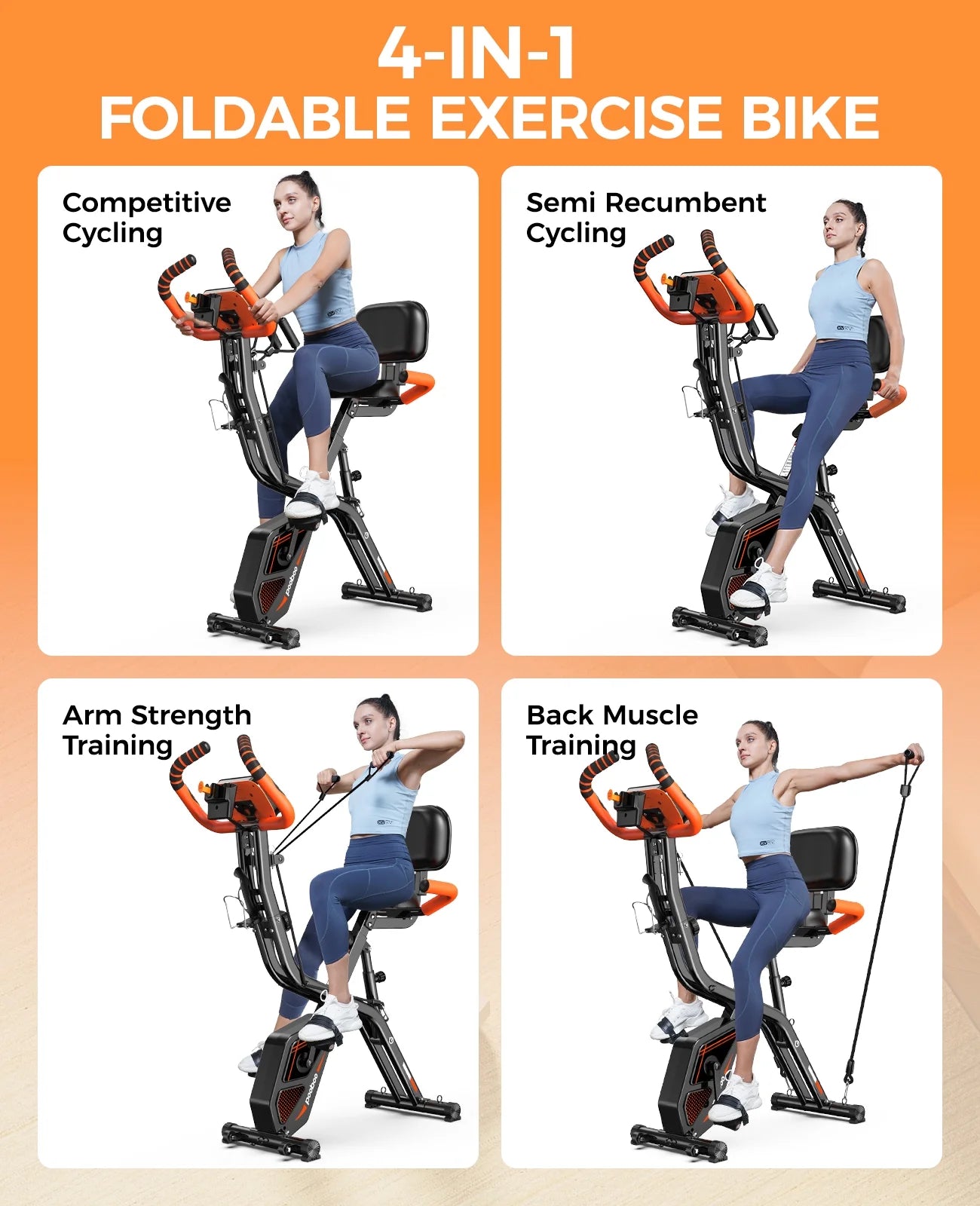 Pooboo 4 - in - 1 Exercise Bike, Foldable Stationary Bike, Tri - Position Indoor Cycling Bike with 8 - Product image 8
