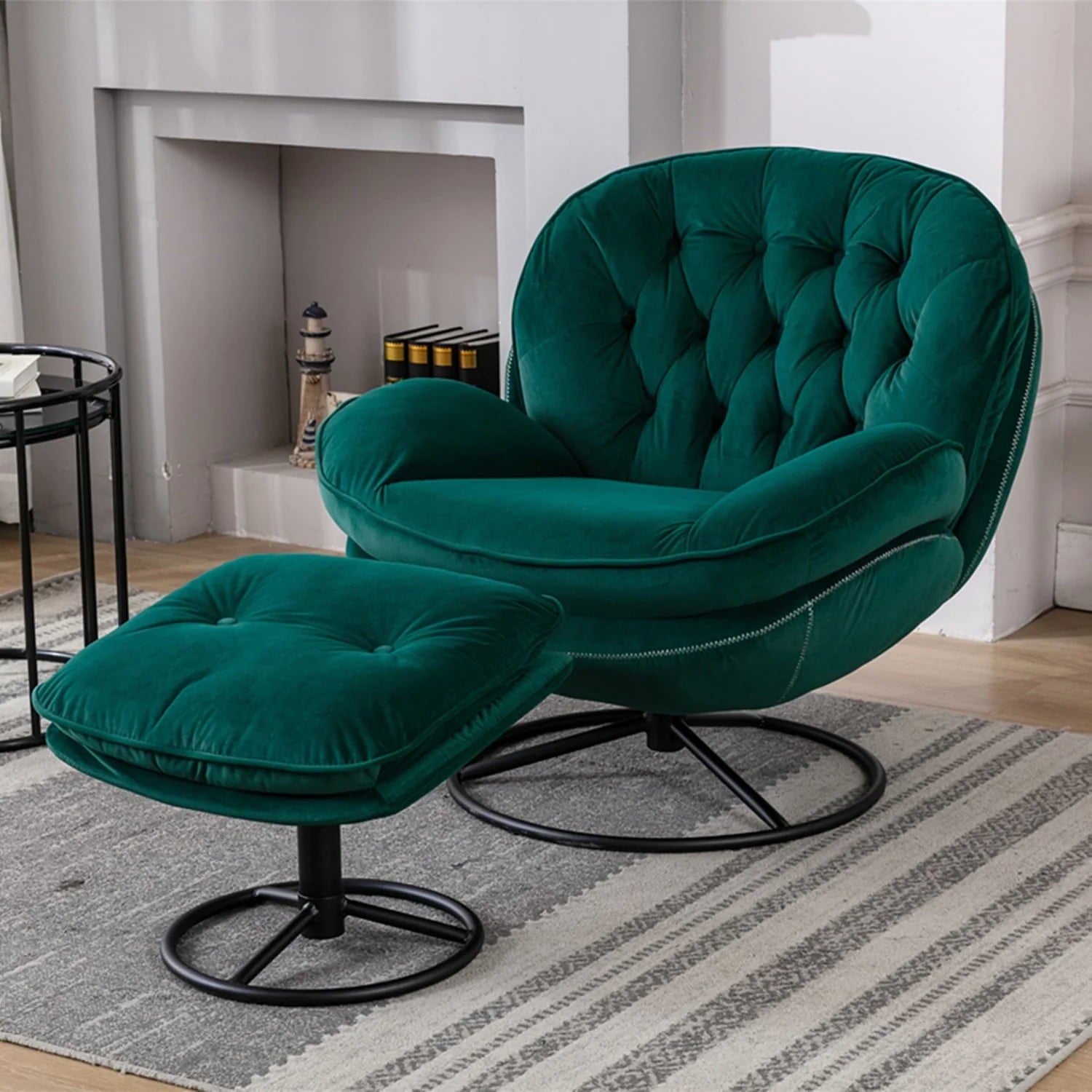 Velvet Swivel Accent Chair with Ottoman Set, Modern Lounge Chair with Footrest and Metal Base Comfy - Product image 1