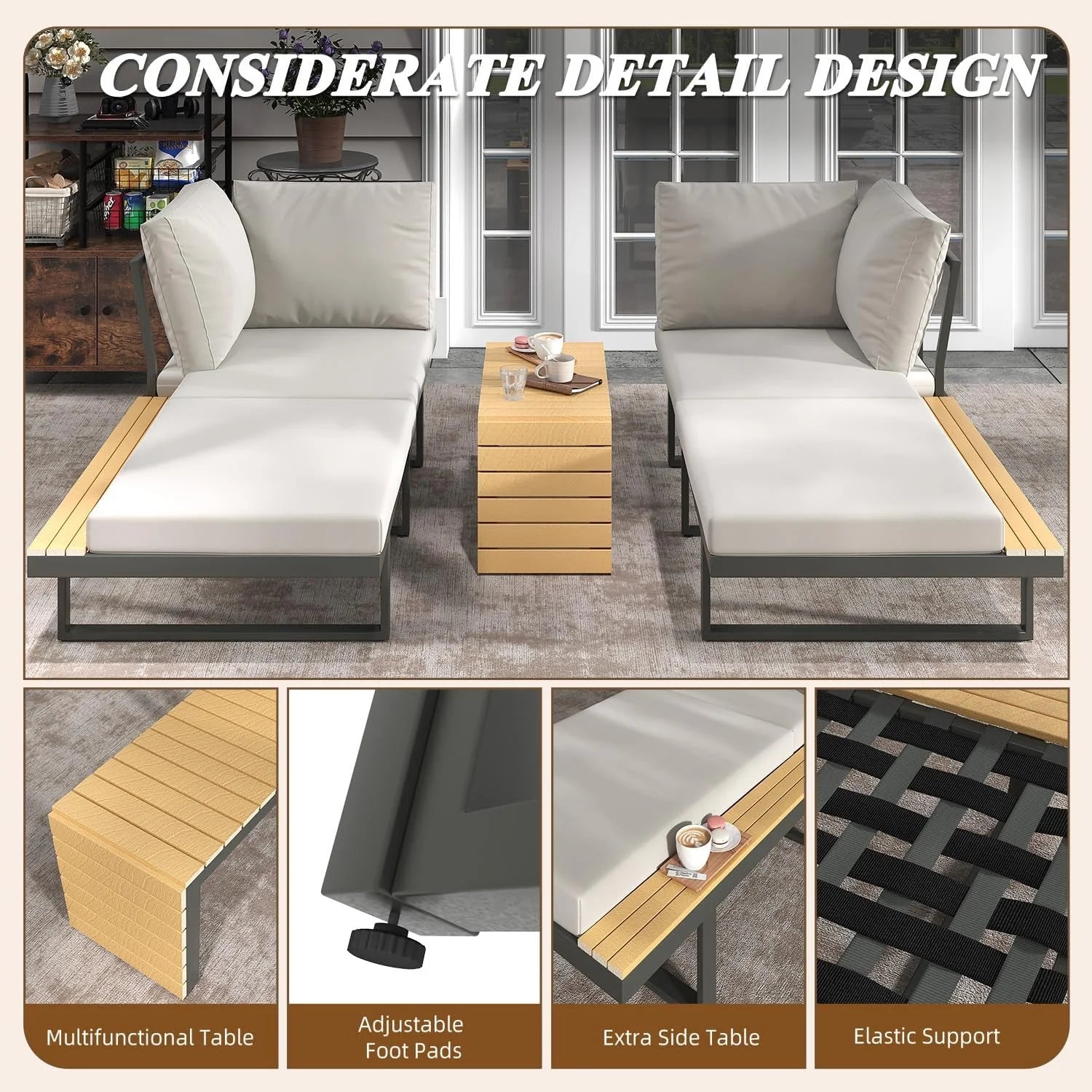 AECOJOY 4 Piece Metal Patio Furniture Set with Waterproof Cover, Convertible Outdoor Daybed with Coffee - Product image 9