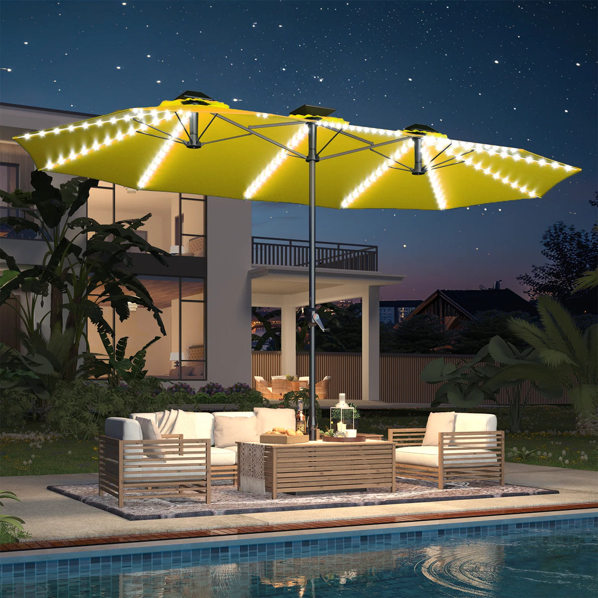 AECOJOY 15ft Patio Double-Sided Umbrella, 156 PCS Solar LED Light Outdoor Large Umbrella, Yellow - Product image 8