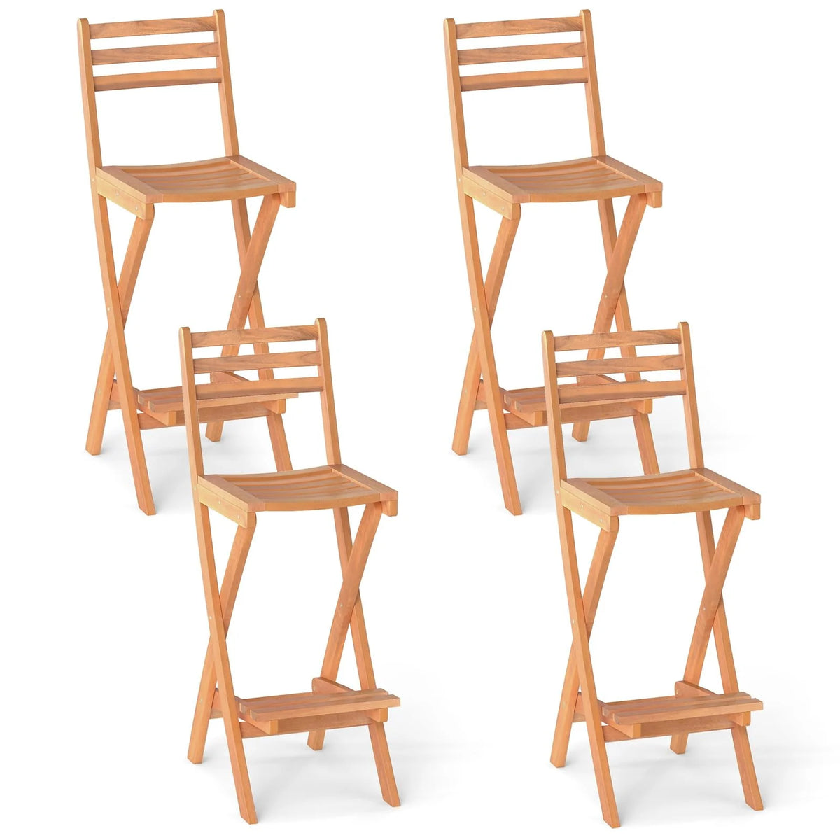 Tangkula Outdoor Portable High Top Acacia Wood Bar Height Chair with Backrest & Footrest - Product image 11