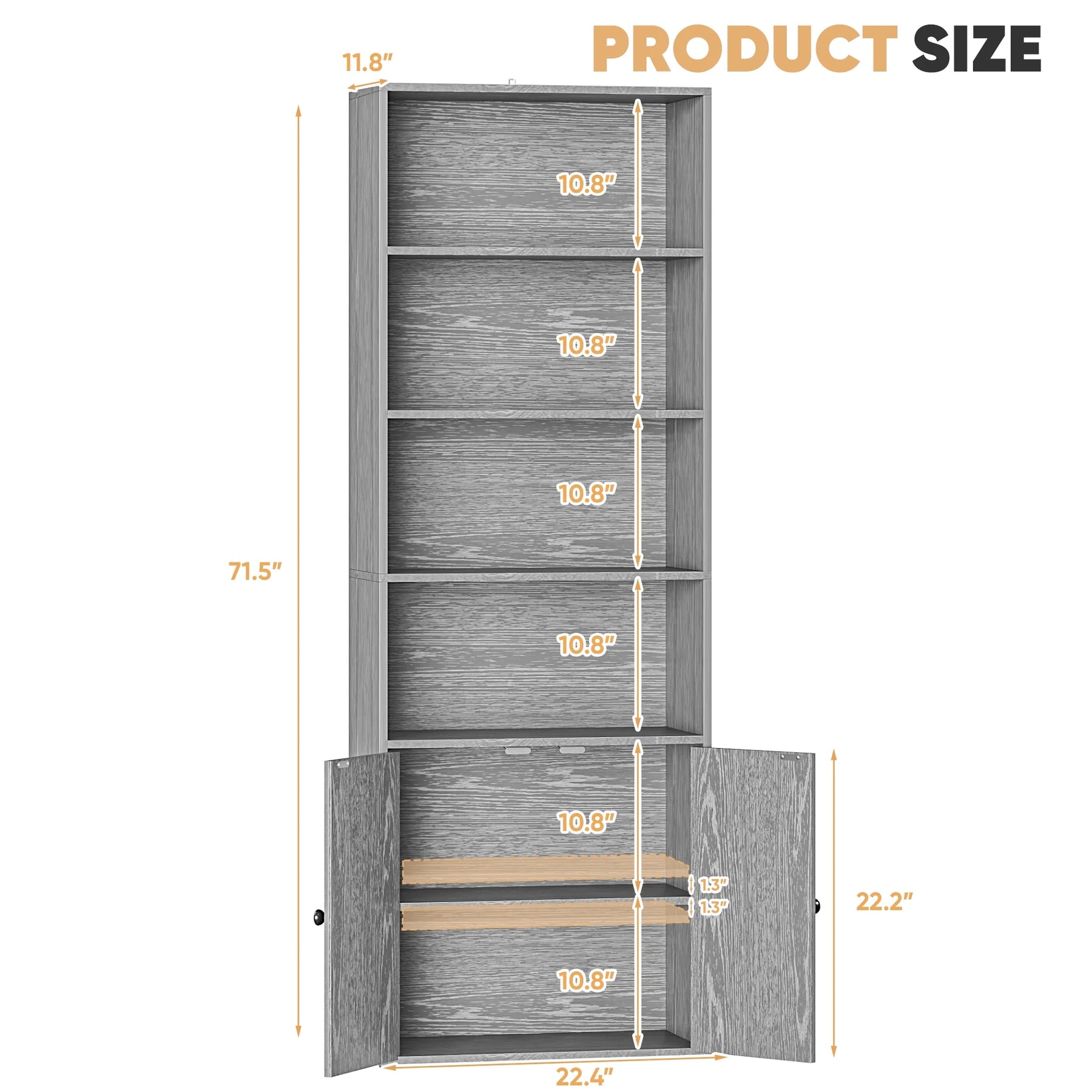 Furmax 1 Piece 4 - Shelf Farmhouse Bookcases 4 - Tier Bookshelf with Adjustable Shelves&Doors - Product image 14