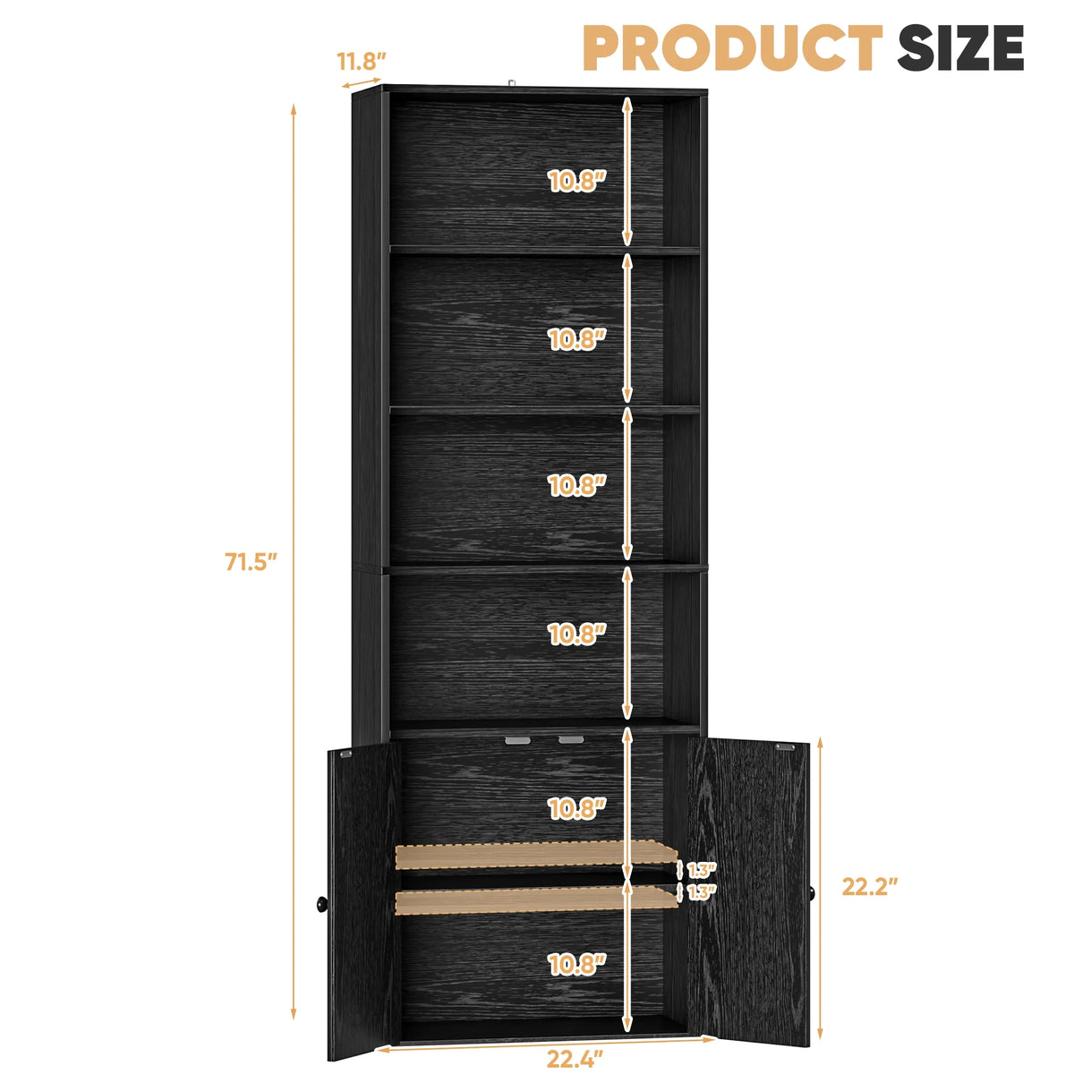 Furmax 1 Piece 4 - Shelf Farmhouse Bookcases 4 - Tier Bookshelf with Adjustable Shelves&Doors - Product image 20