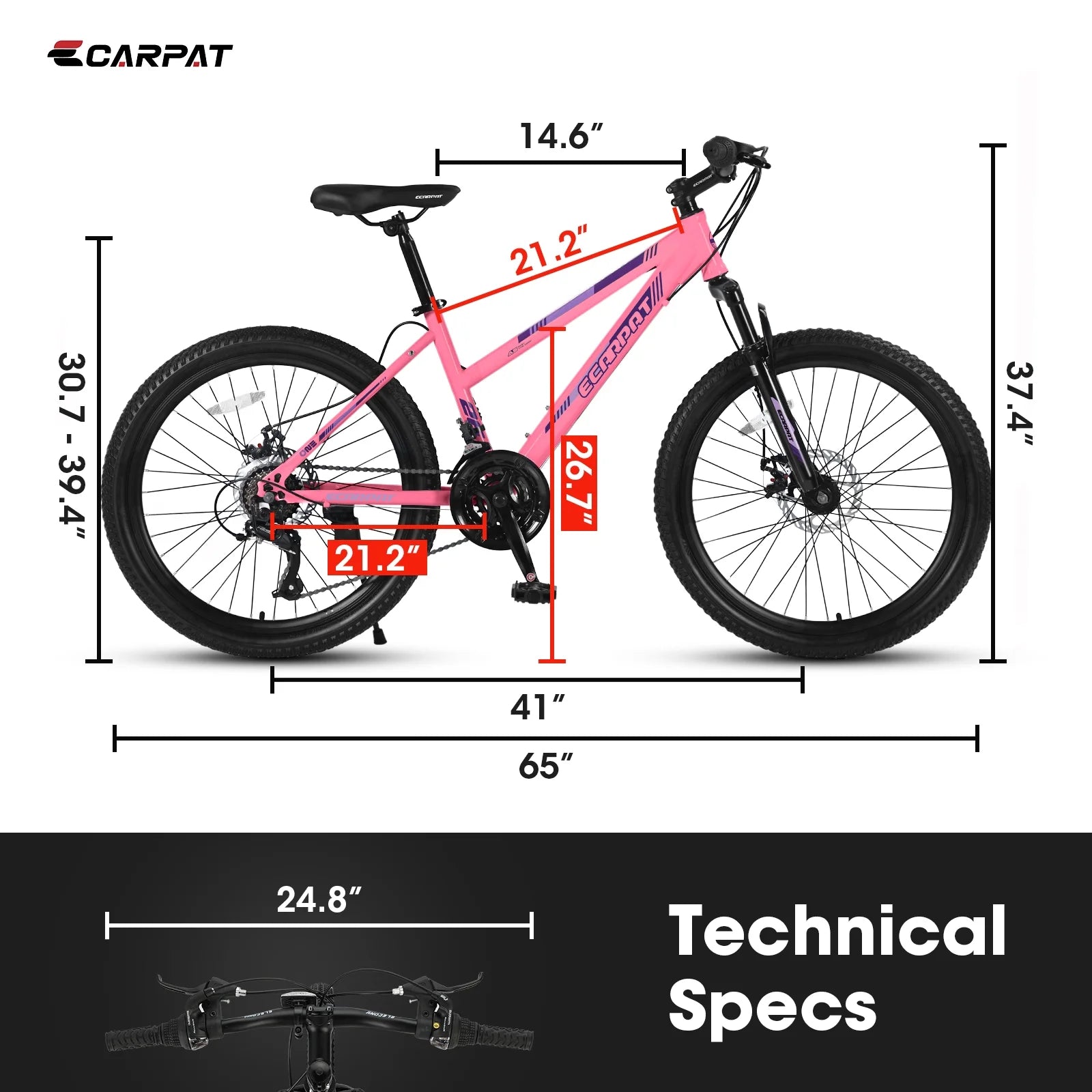 Ecarpat 26 in Mountain Bike Adults Womens Mountain Bicycles with Dual Disc Brakes Shimano 21 - Product image 9