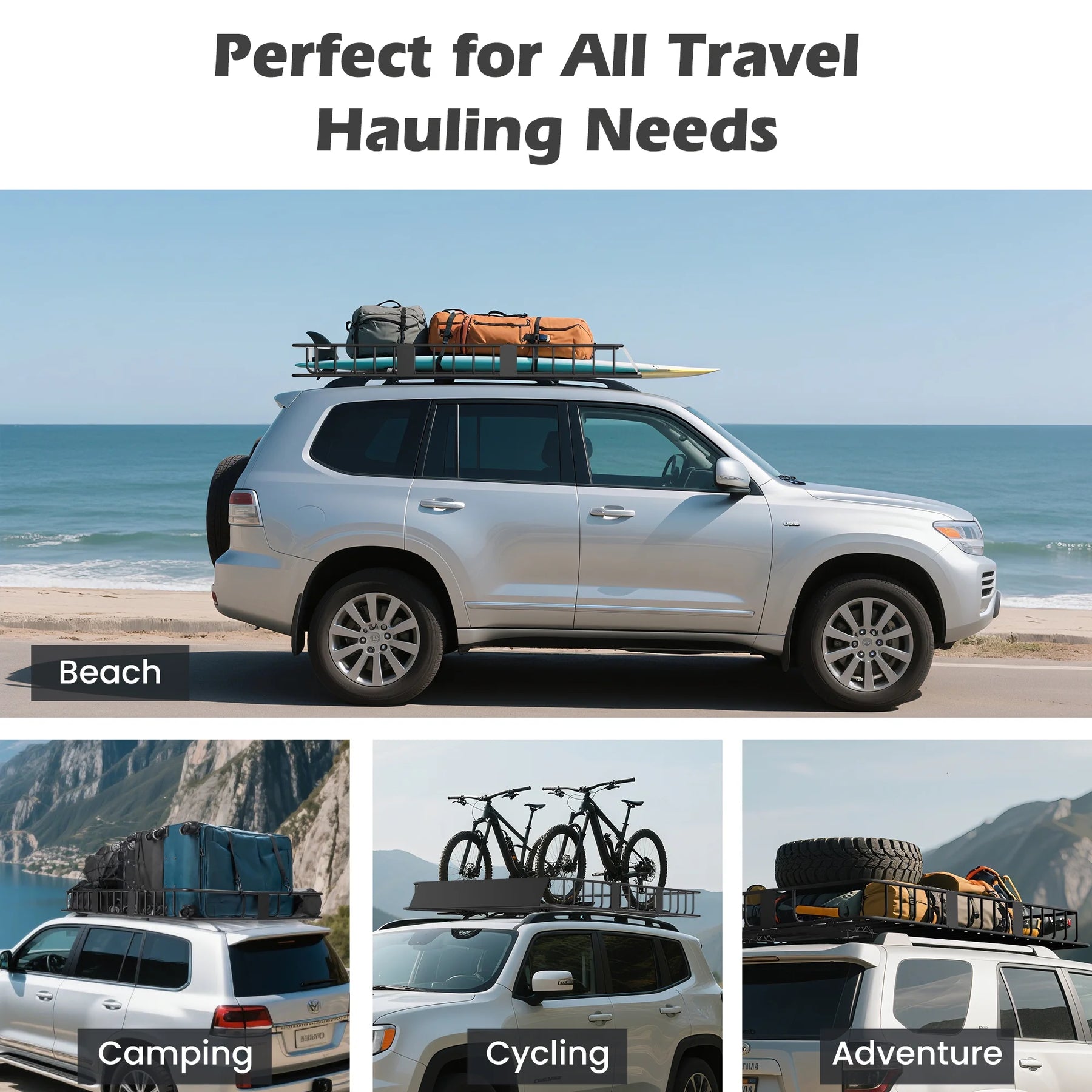 Naipo Roof Rack Cargo Basket, 500 lb, 64"x39"x6"extendable Roof Luggage Holder Rack with 4 U - Product image 10