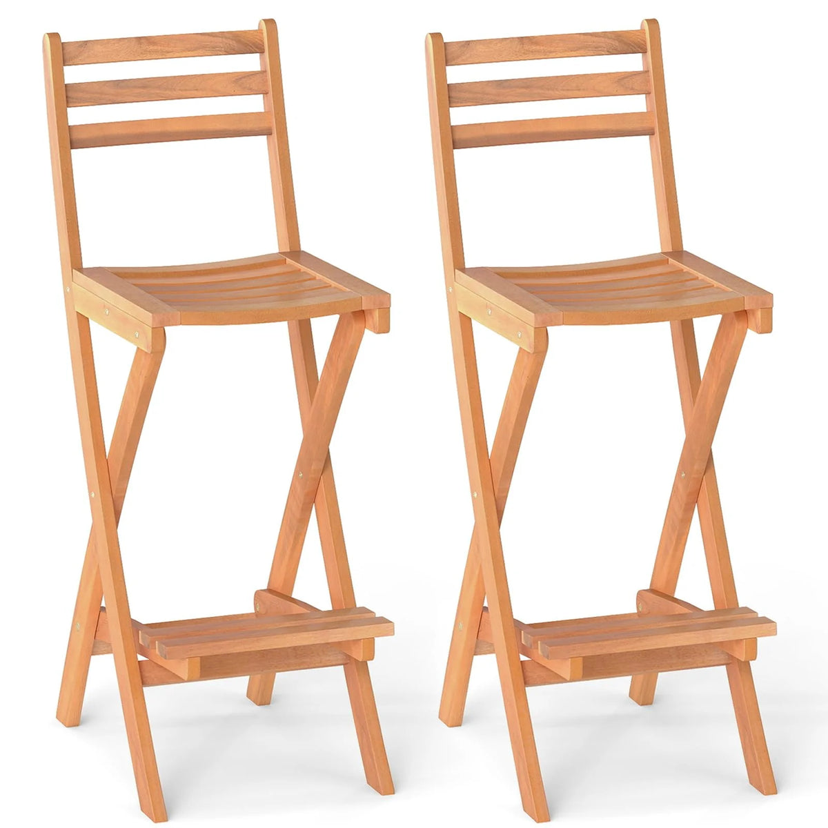 Tangkula Outdoor Portable High Top Acacia Wood Bar Height Chair with Backrest & Footrest - Product image 10