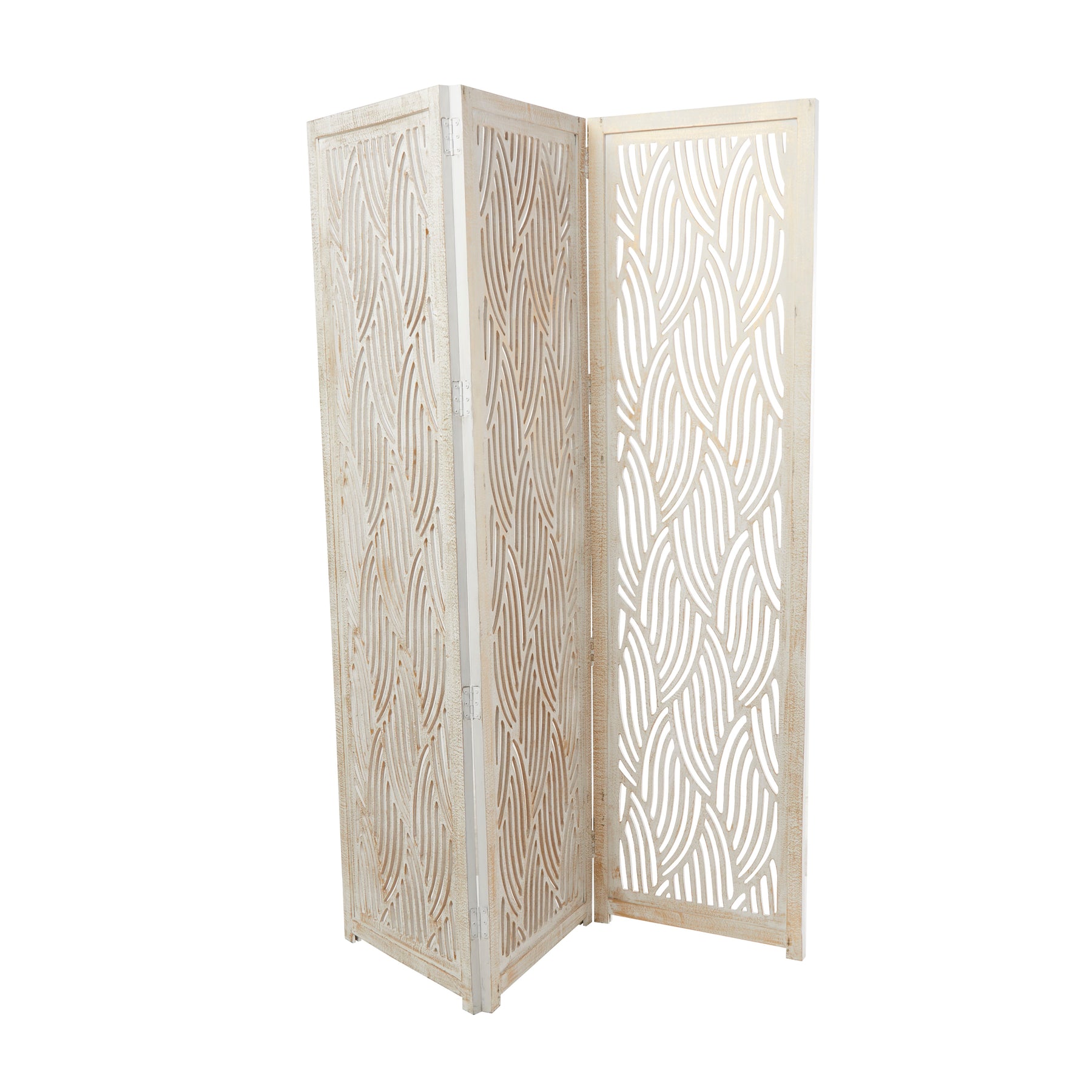 Decmode 60" x 72" Black Mango Wood Abstract Wavy Cutout 3 Panel Room Divider Screen, 1 - Piece - Product image 18