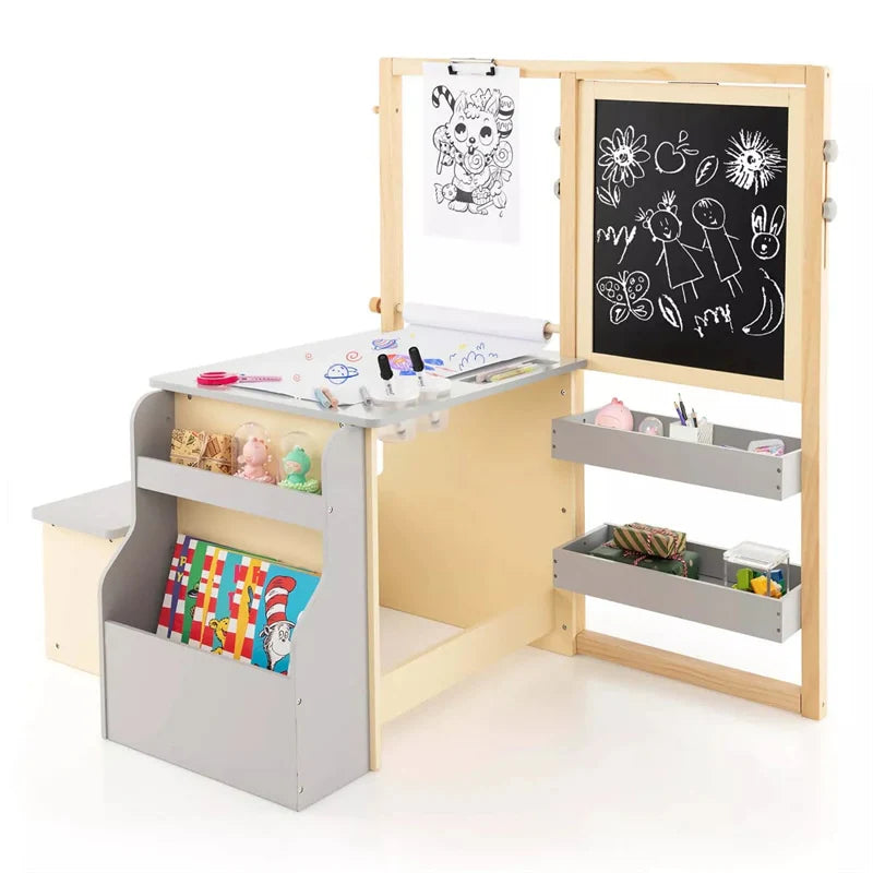 Kids Wooden Art Center Easel with Adjustable Double-Sided Blackboard & Whiteboard, Paper Roll - Product image 12