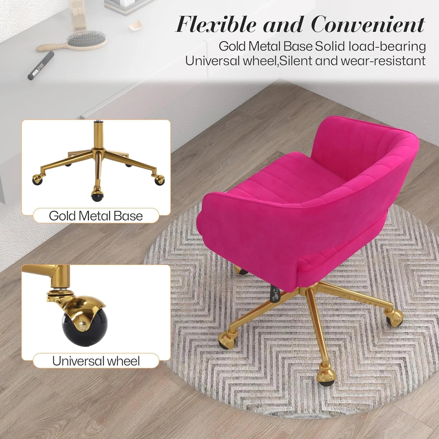 Home Office Swivel Desk Chair, Modern Velvet Vanity Chair, Height Adjustable Armchair with Gold Base - Product image 26